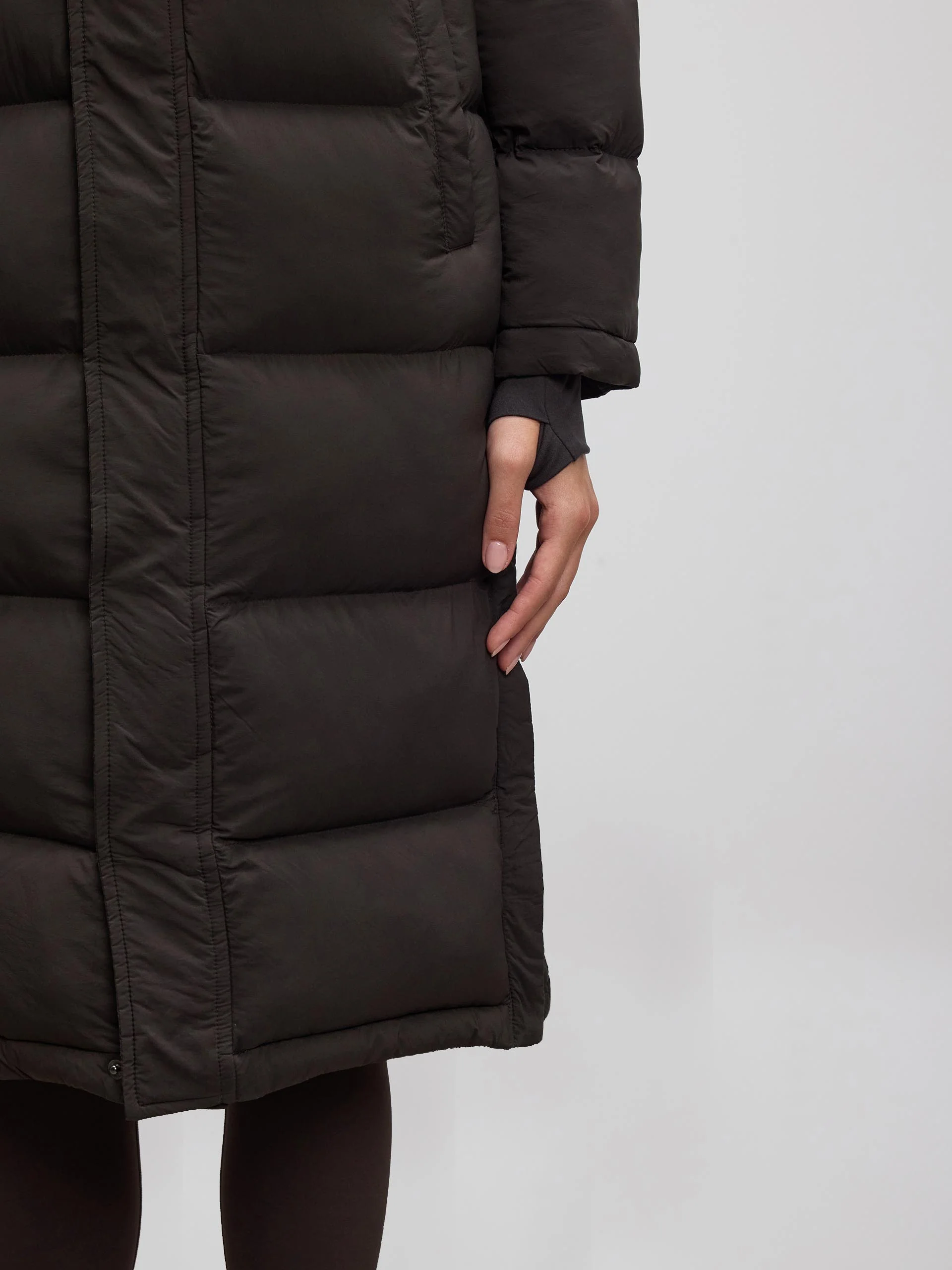 Womens Mid Length Puffer Jacket in Brown - Image 3