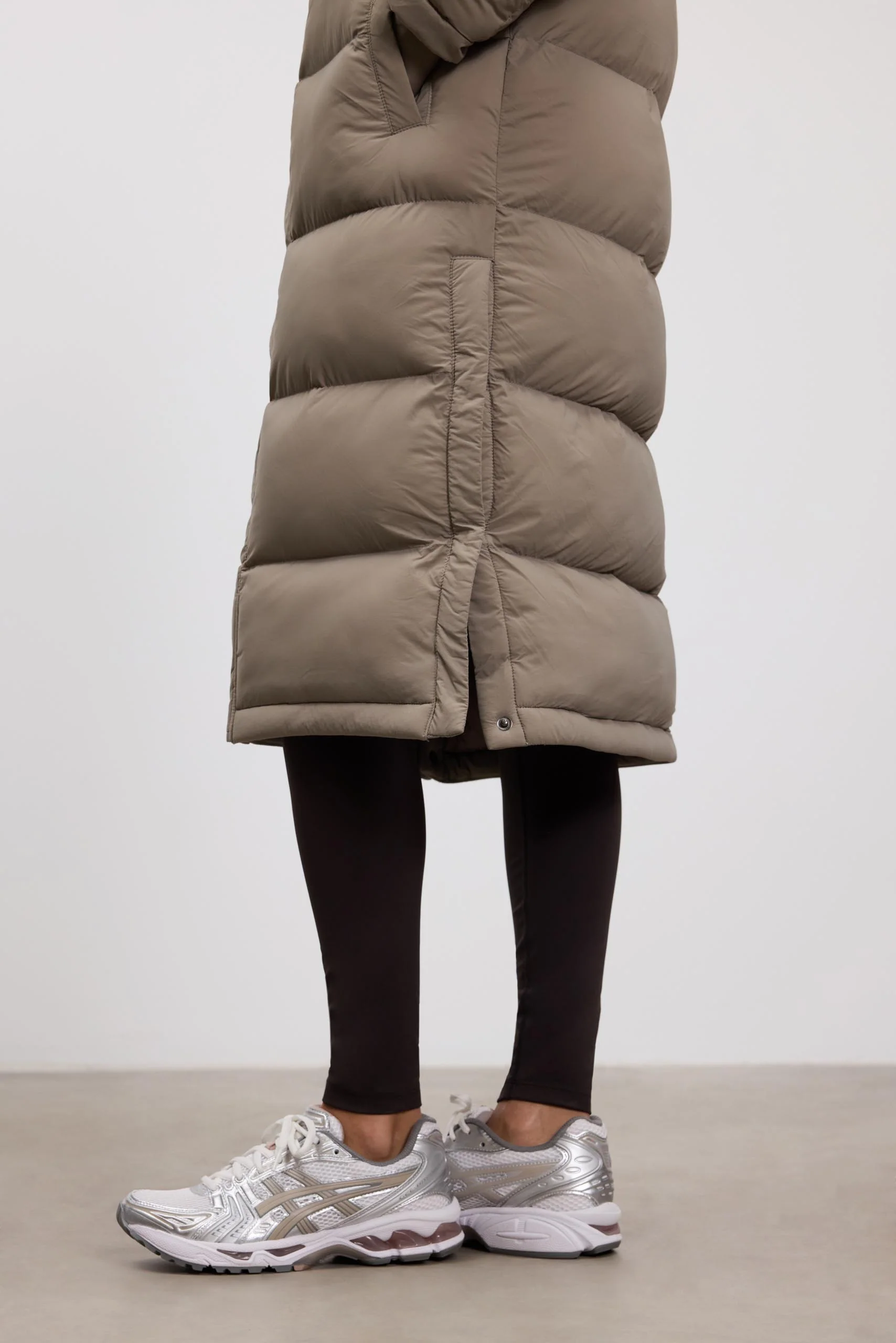 Womens Mid Length Puffer Jacket in Stone - Image 3