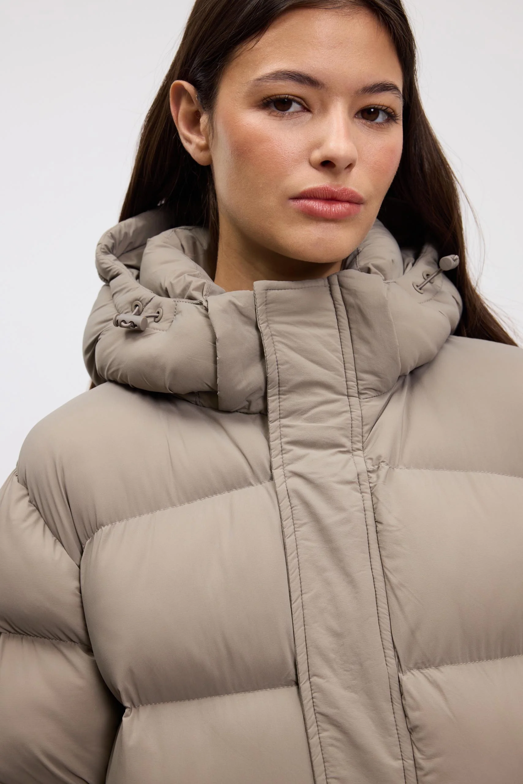 Womens Mid Length Puffer Jacket in Stone - Image 4