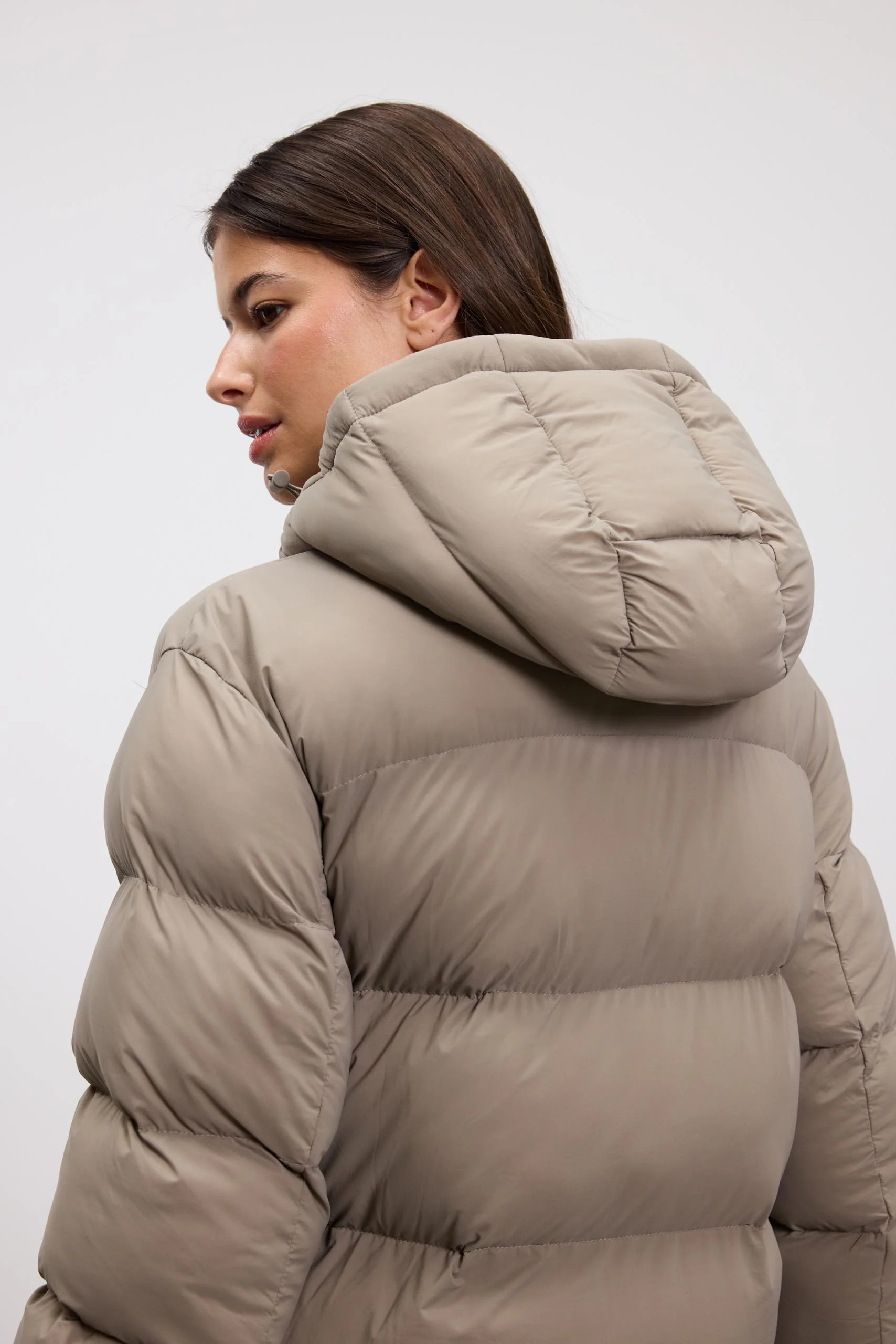 Womens Mid Length Puffer Jacket in Stone - Image 6