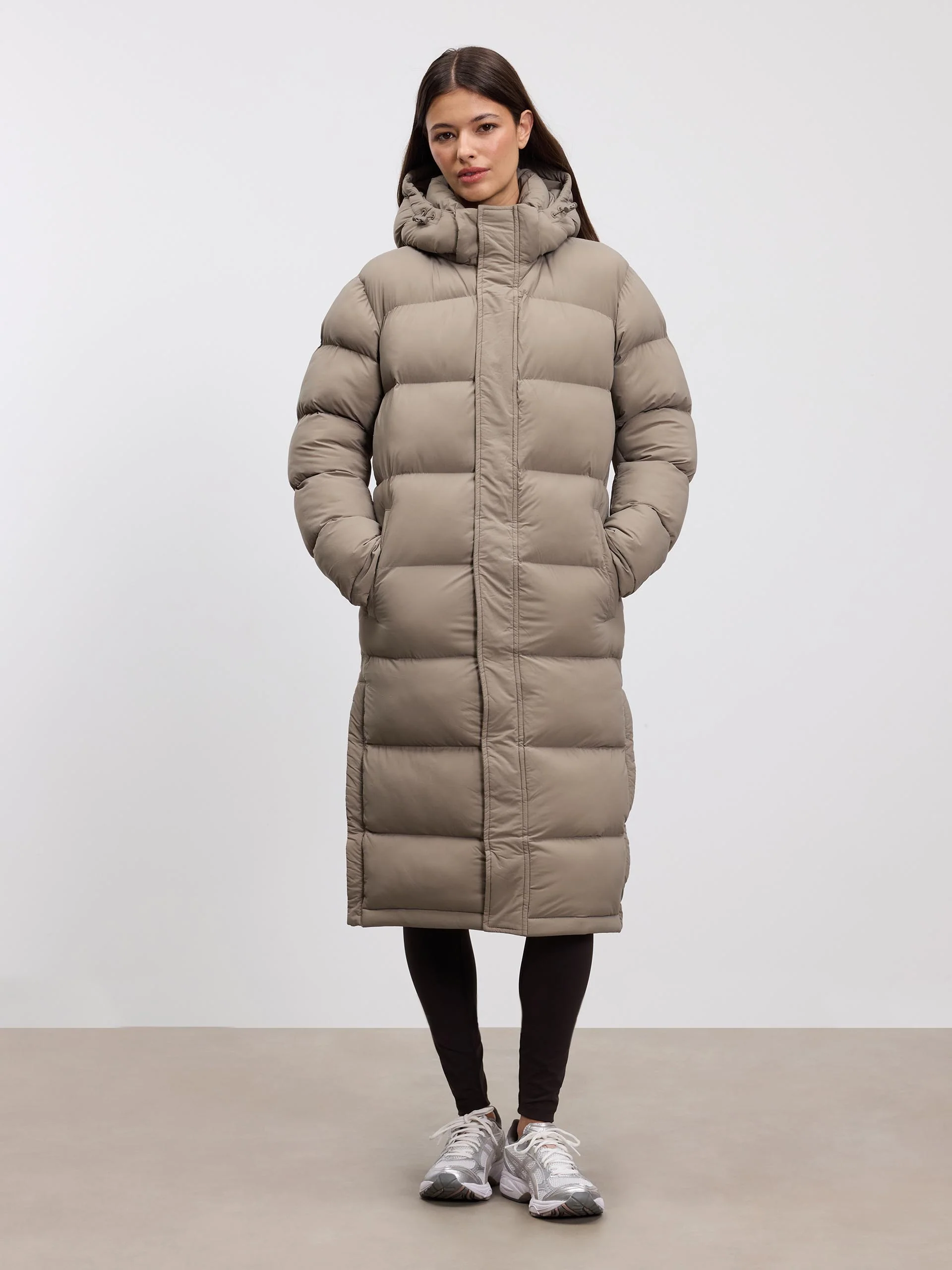 Womens Mid Length Puffer Jacket in Stone - Image 7