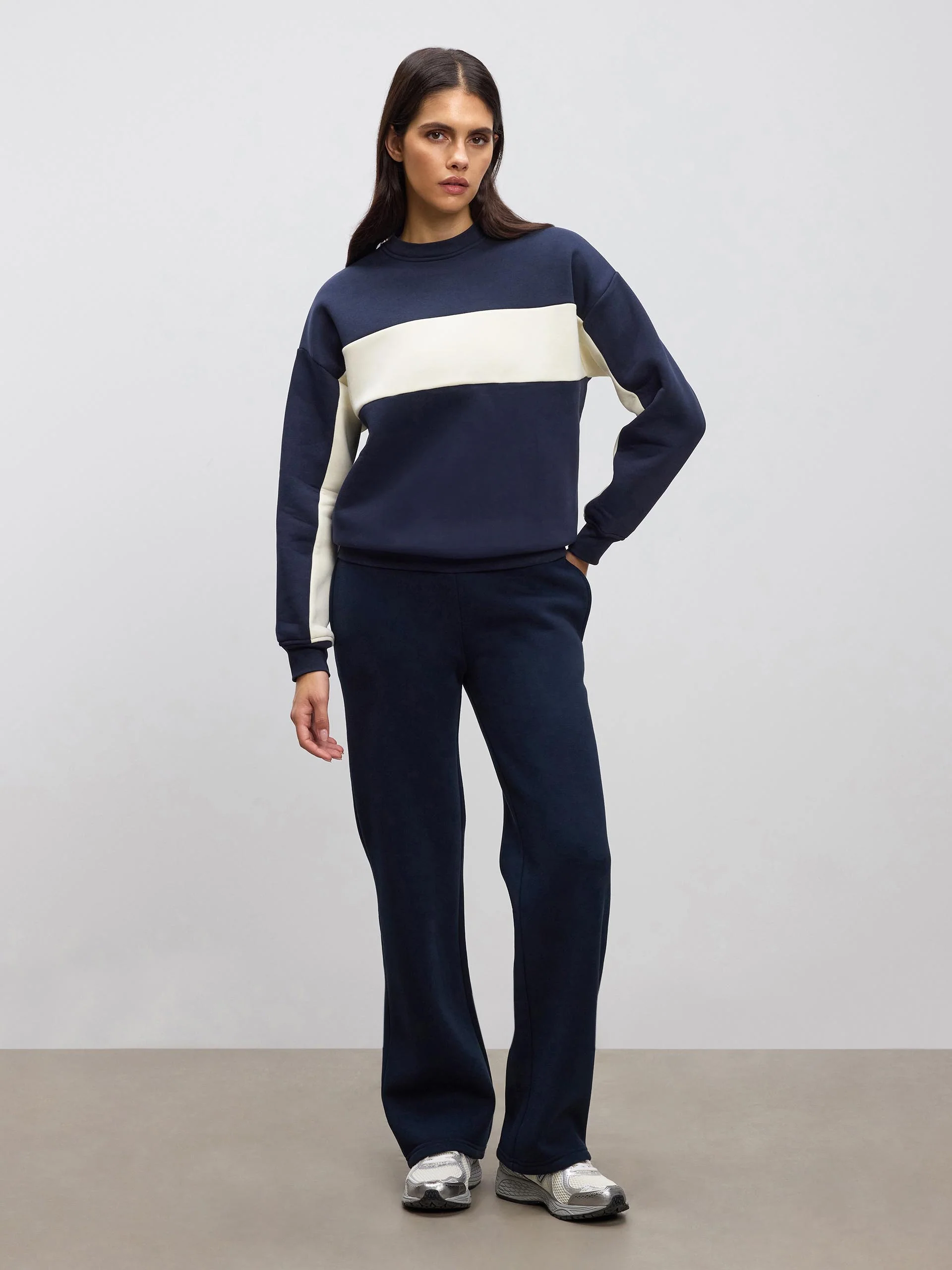 Womens Neoprene Colour Block Sweatshirt in Navy Ecru - Image 2