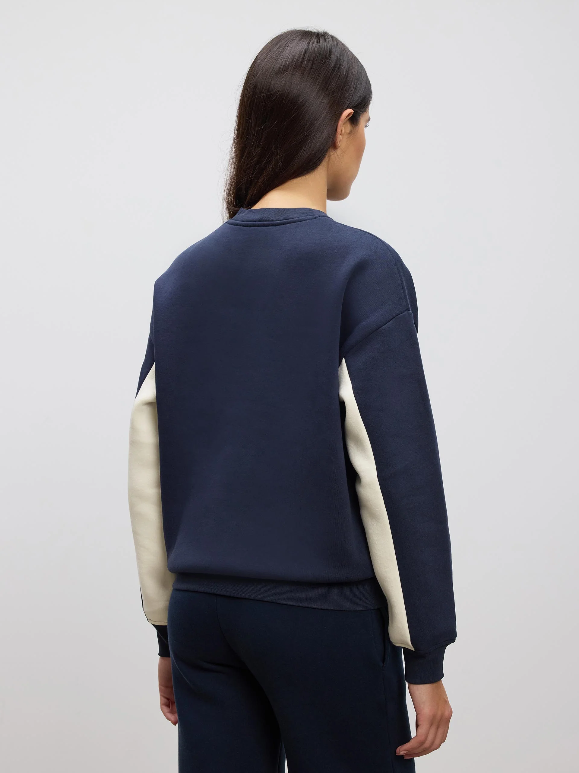 Womens Neoprene Colour Block Sweatshirt in Navy Ecru - Image 3