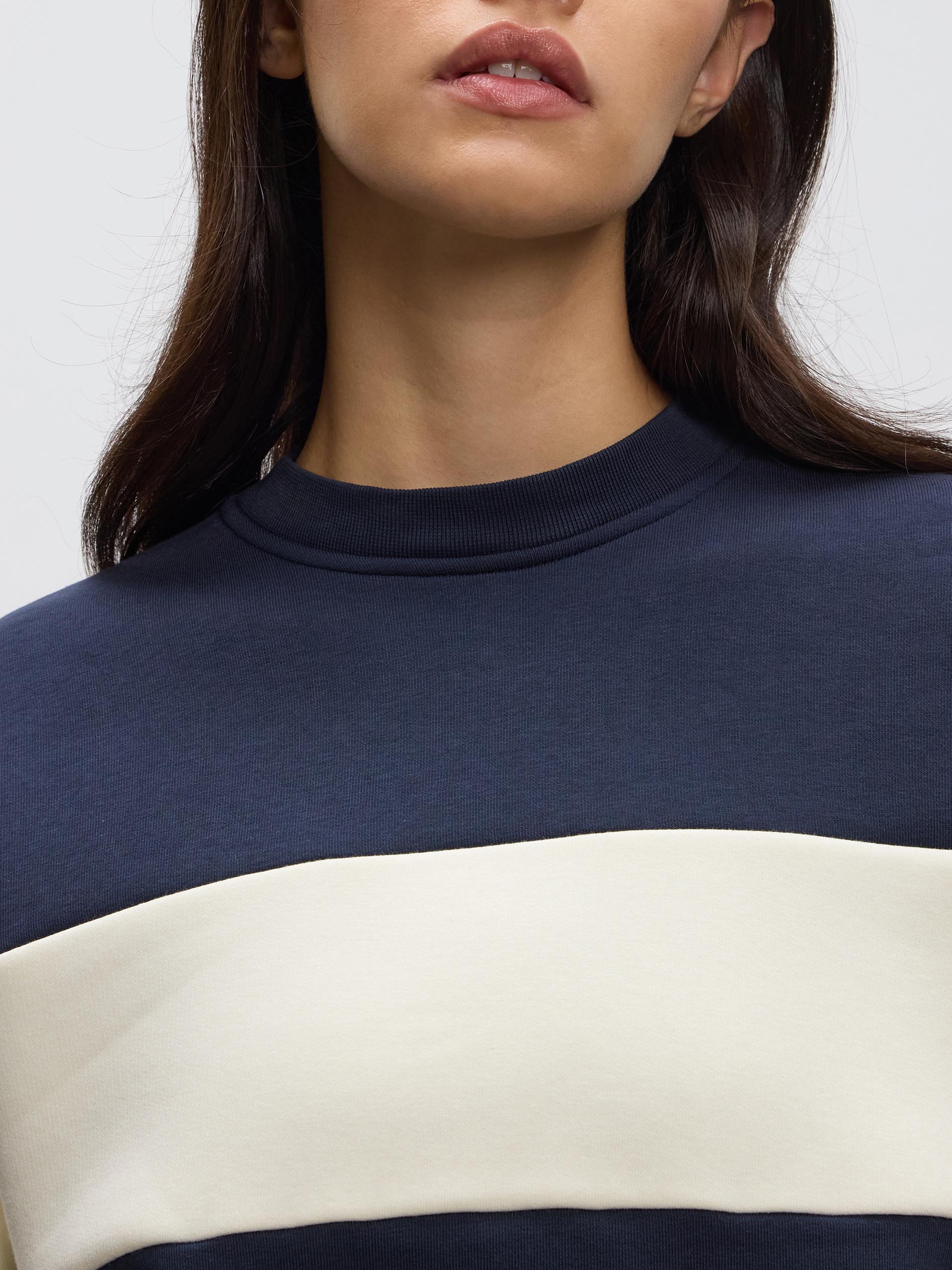 Womens Neoprene Colour Block Sweatshirt in Navy Ecru - Image 4