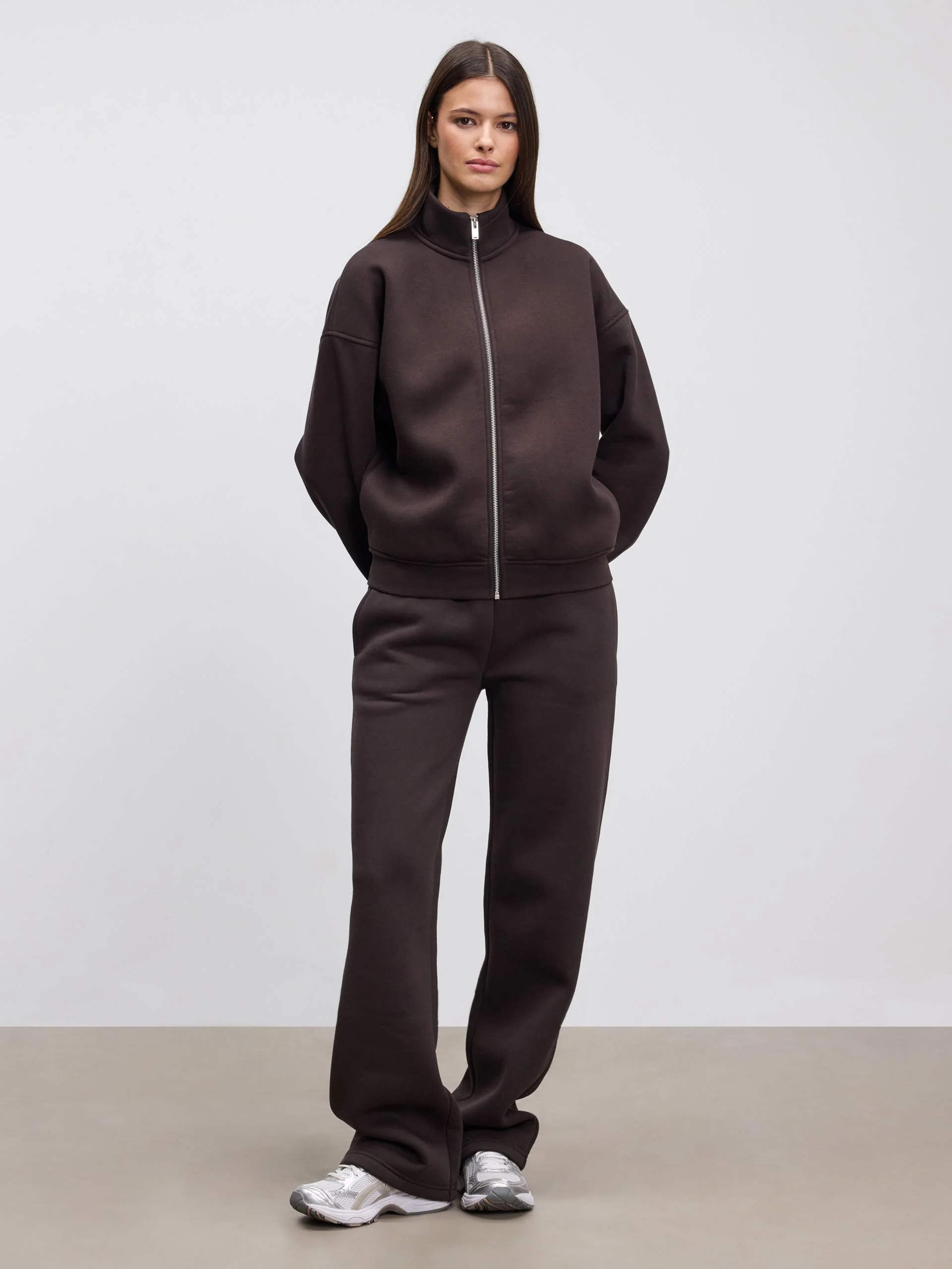 Womens Neoprene Funnel Neck Jacket in Brown - Image 3
