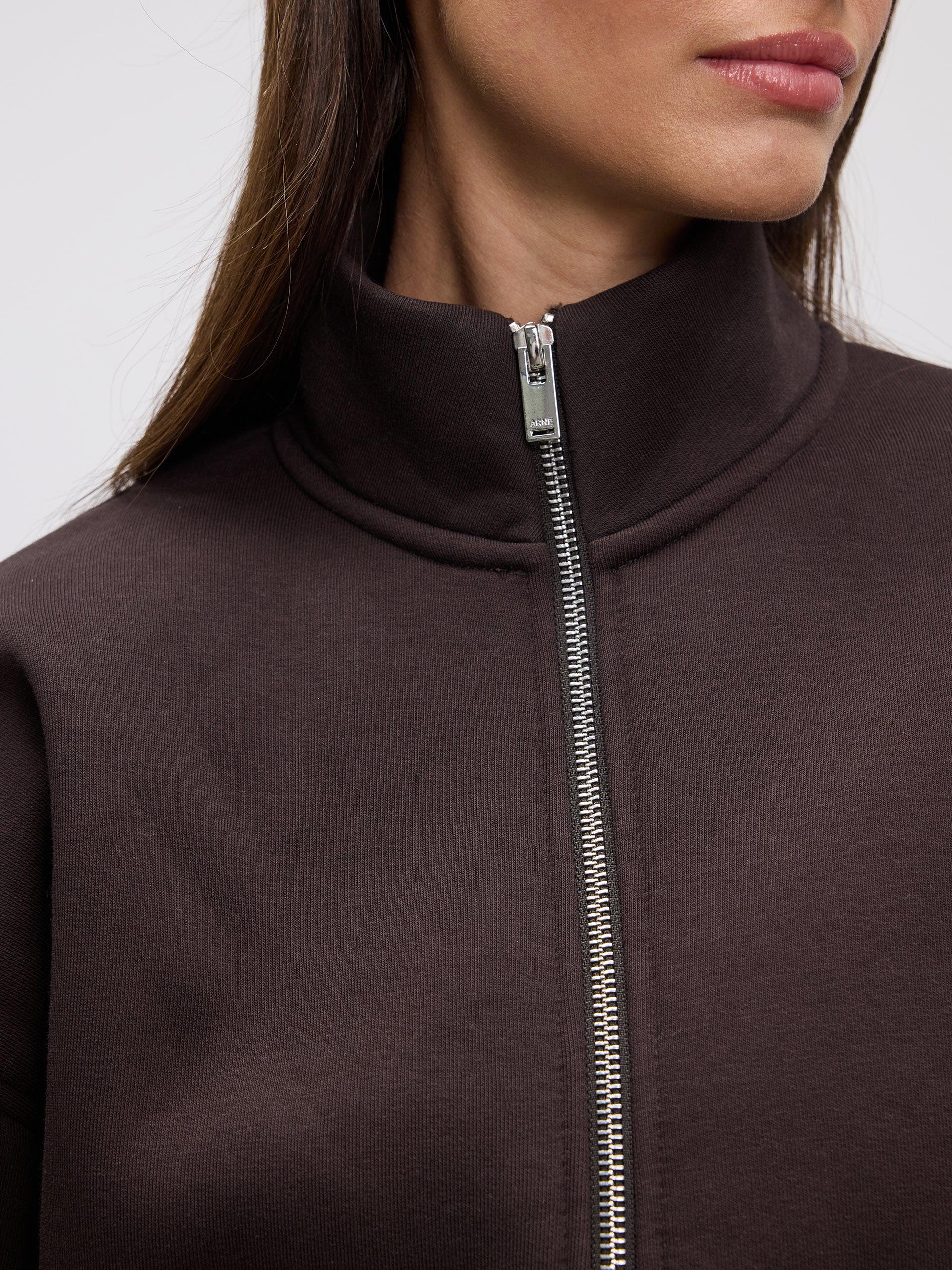 Womens Neoprene Funnel Neck Jacket in Brown - Image 5