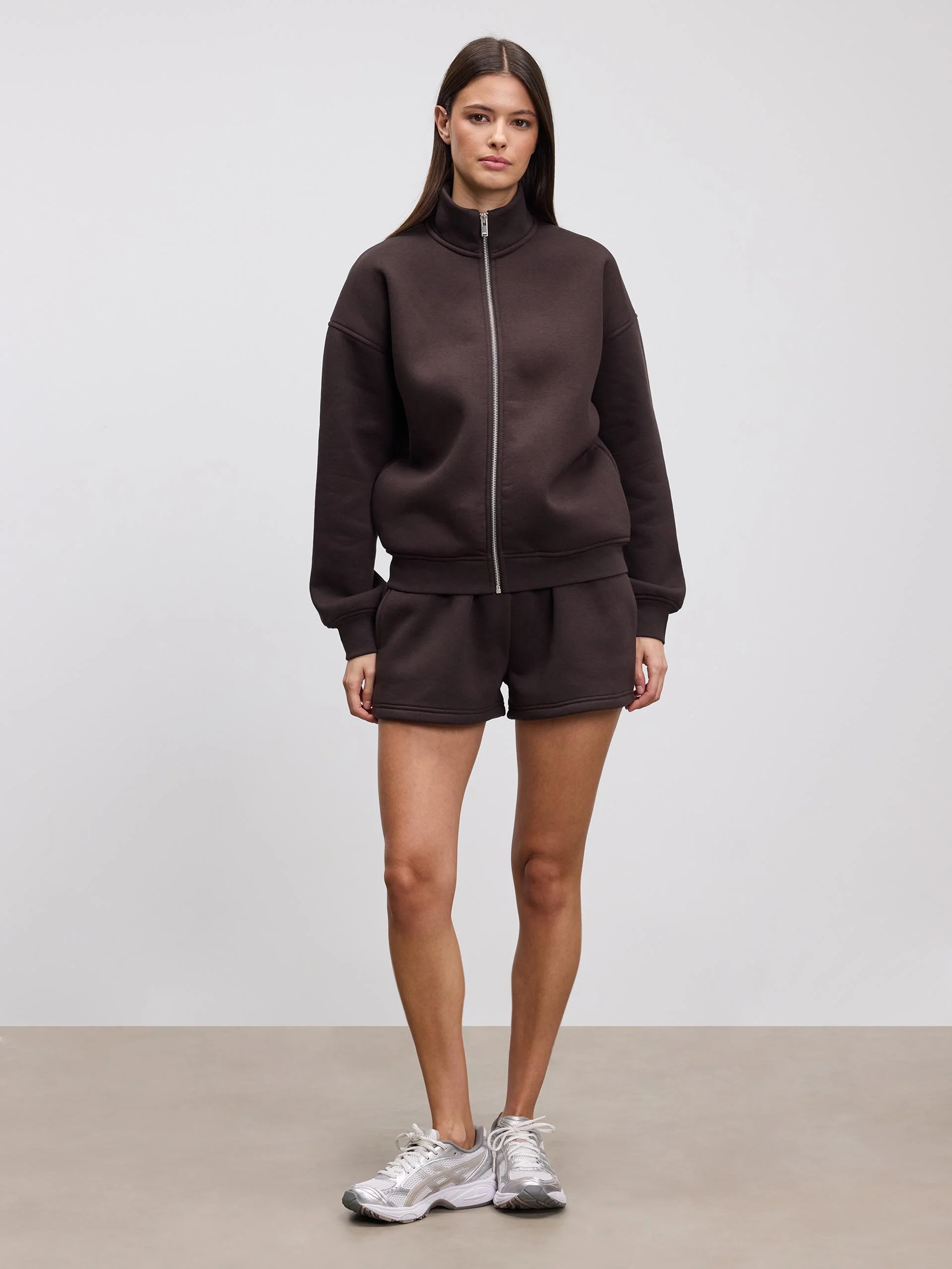 Womens Neoprene Funnel Neck Jacket in Brown - Image 6