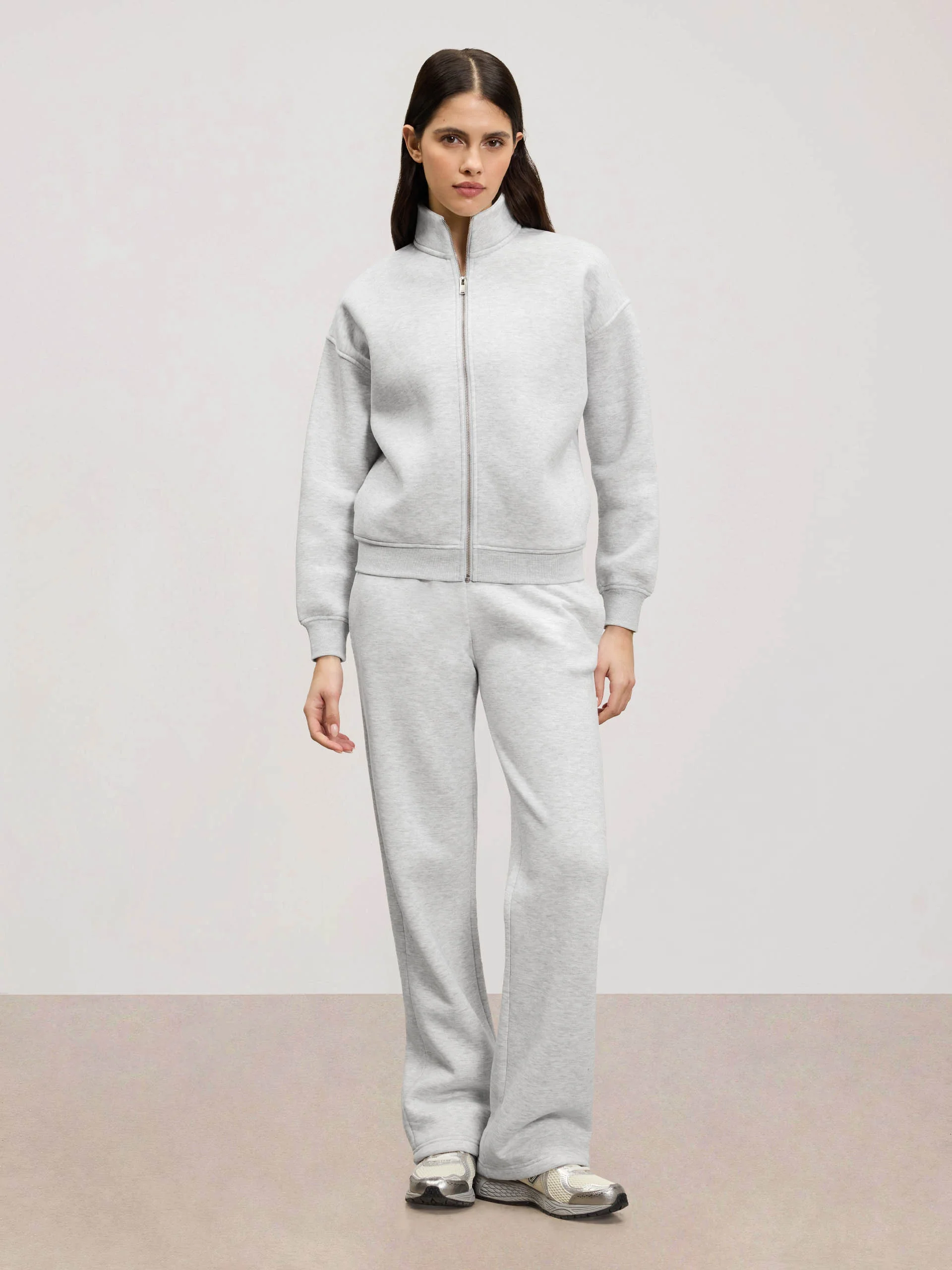 Womens Neoprene Funnel Neck Jacket in Marl Grey - Image 2