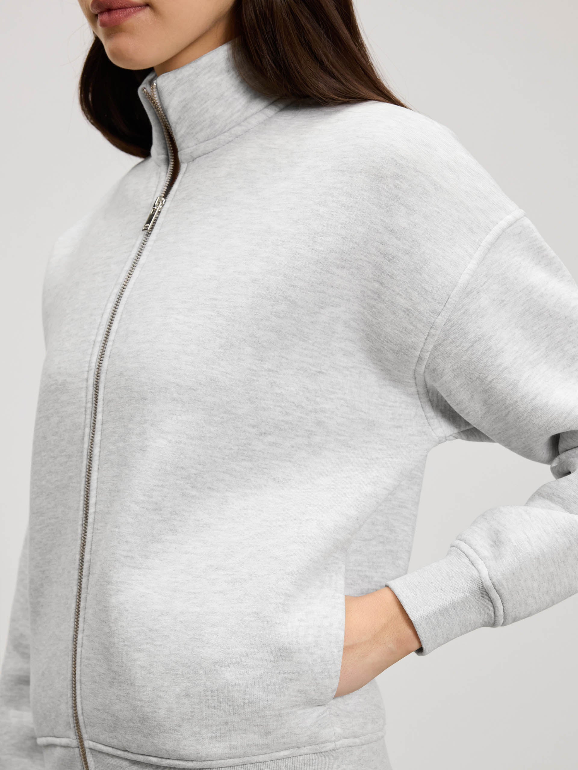 Womens Neoprene Funnel Neck Jacket in Marl Grey - Image 5