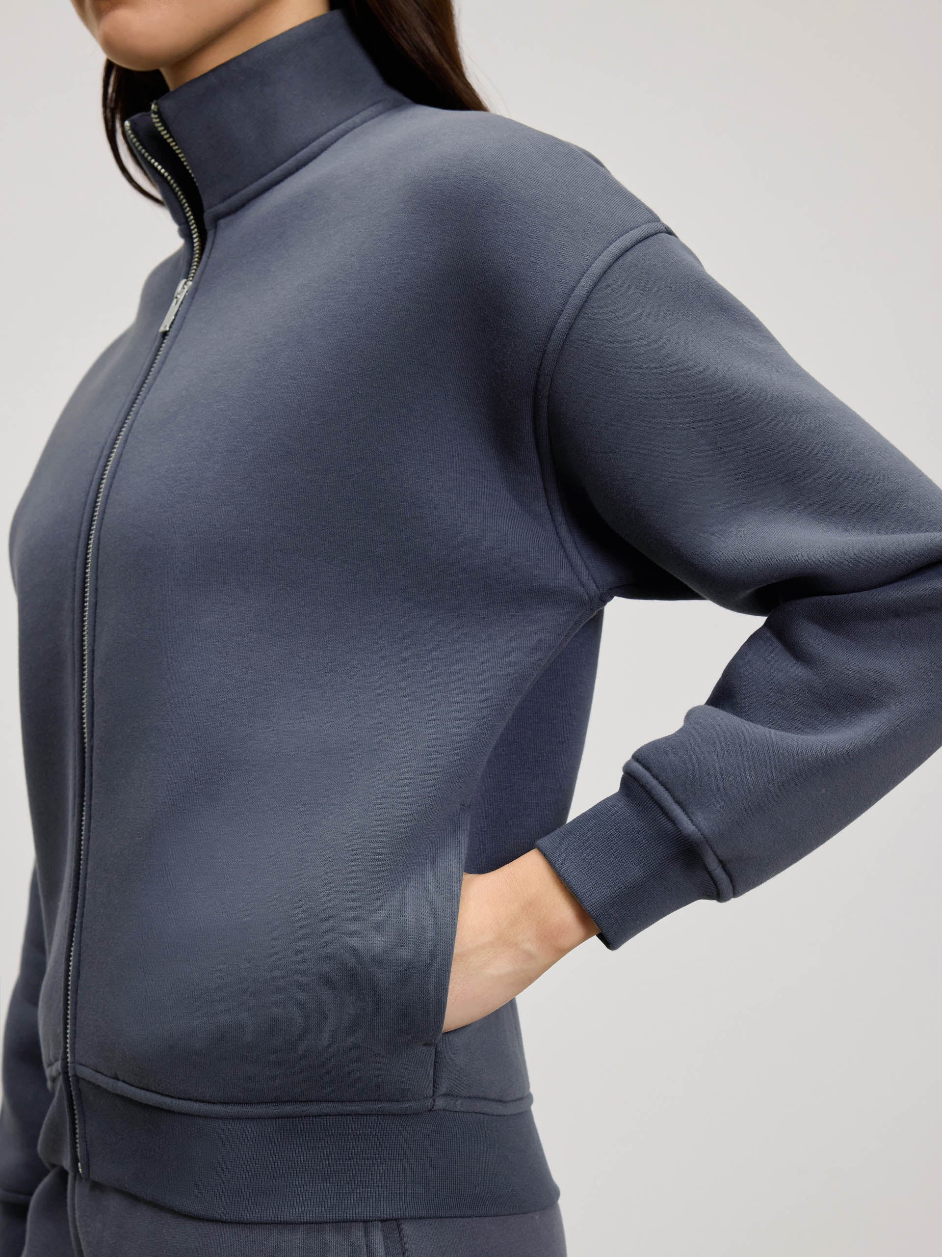 Womens Neoprene Funnel Neck Jacket in Slate Blue - Image 4