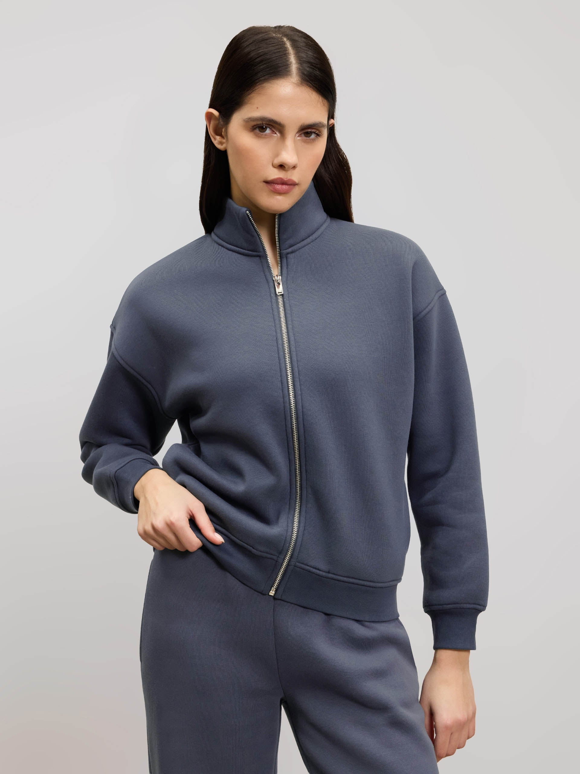 Womens Neoprene Funnel Neck Jacket in Slate Blue - Image 6
