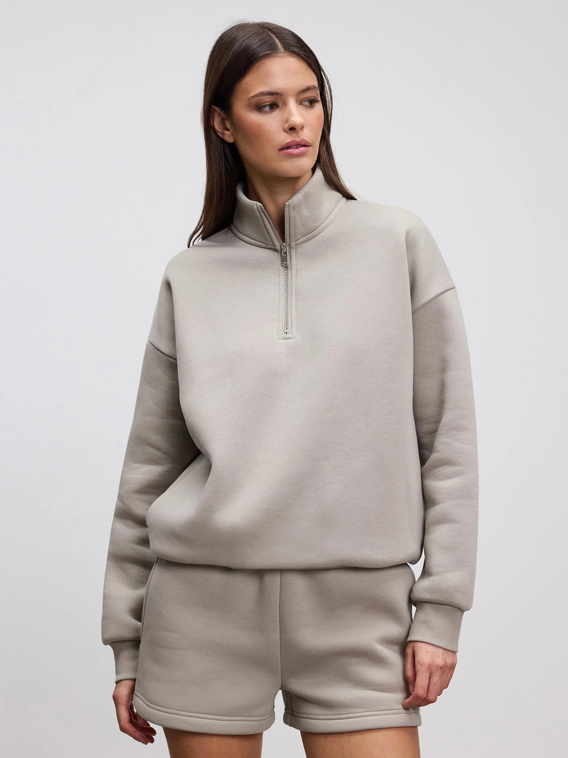 Womens Neoprene Half Zip in Dark Stone - Image 4