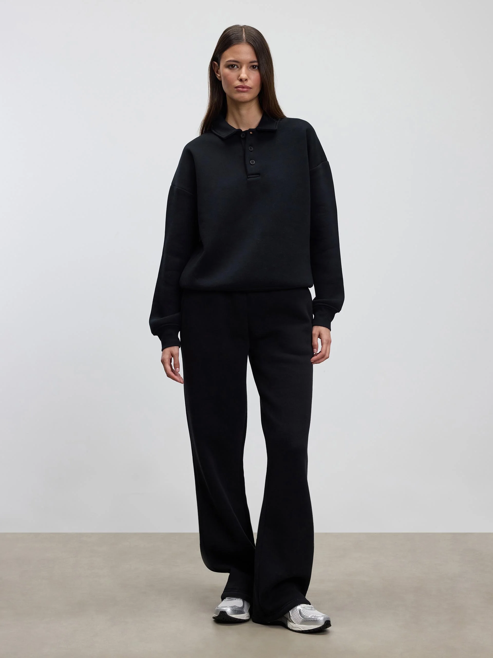 Womens Neoprene Long Sleeve Polo Shirt in Black - Image 2