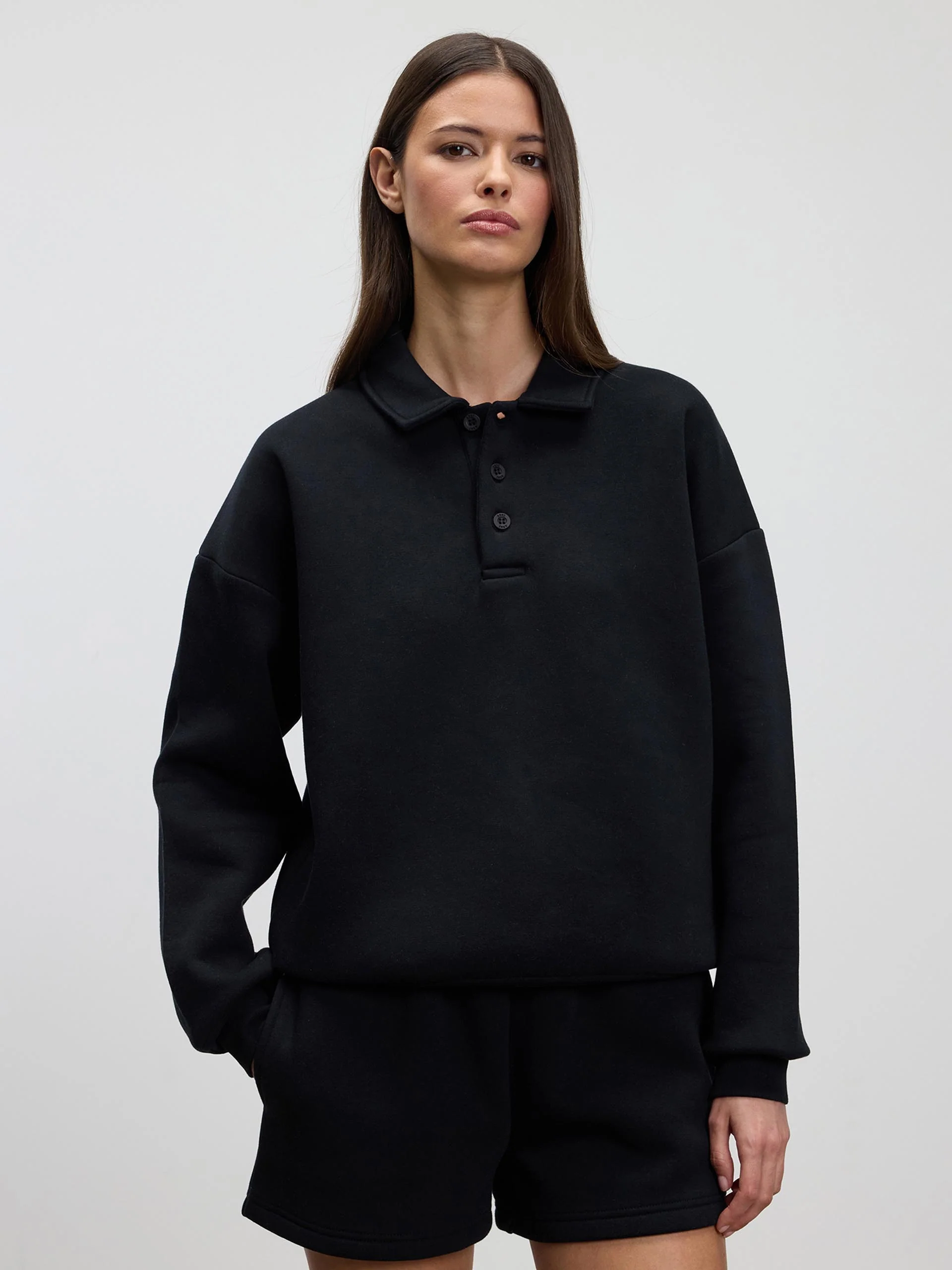 Womens Neoprene Long Sleeve Polo Shirt in Black - Image 3
