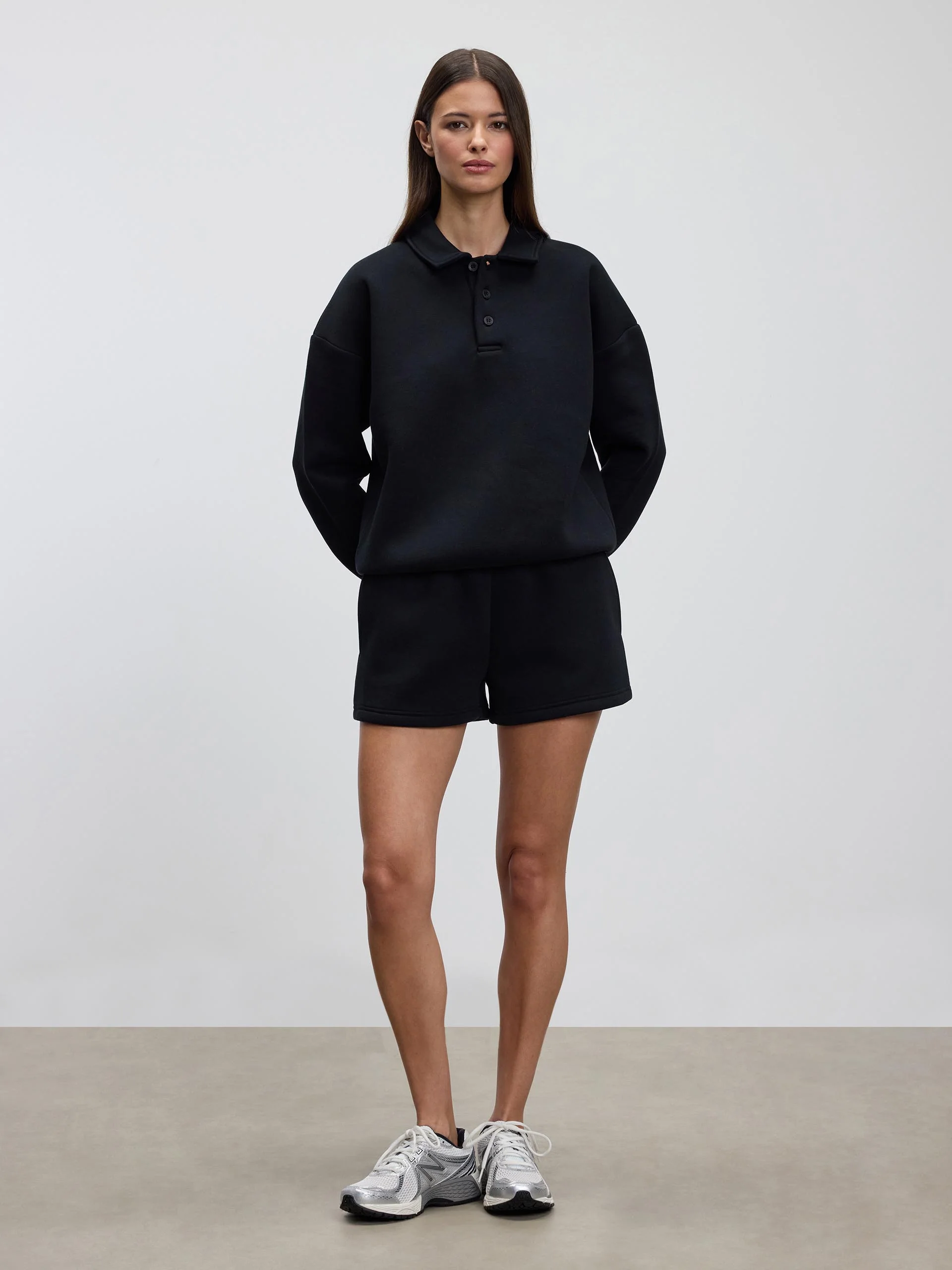 Womens Neoprene Long Sleeve Polo Shirt in Black - Image 6
