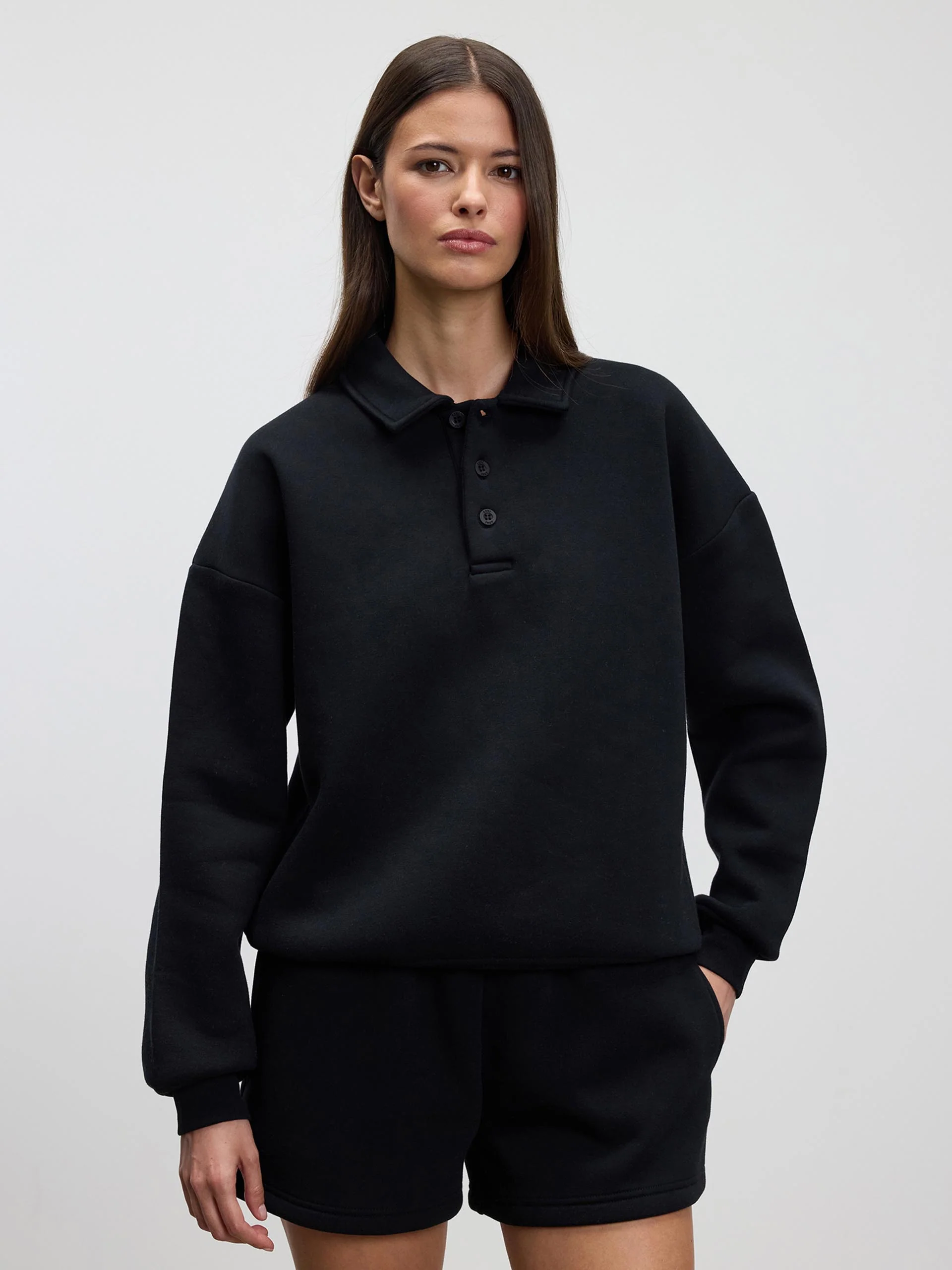 Womens Neoprene Long Sleeve Polo Shirt in Black - Image 7