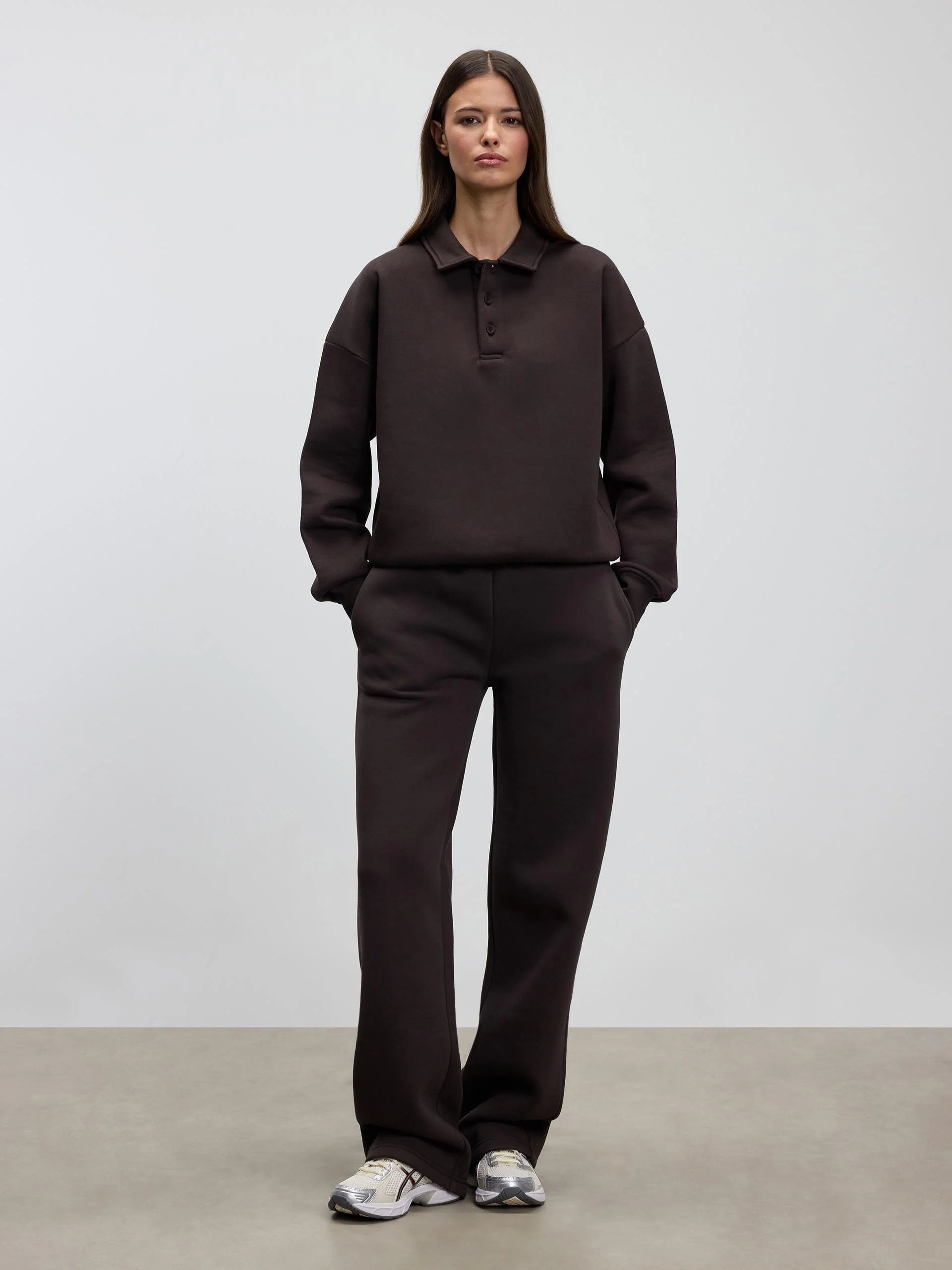 Womens Neoprene Long Sleeve Polo Shirt in Brown - Image 2