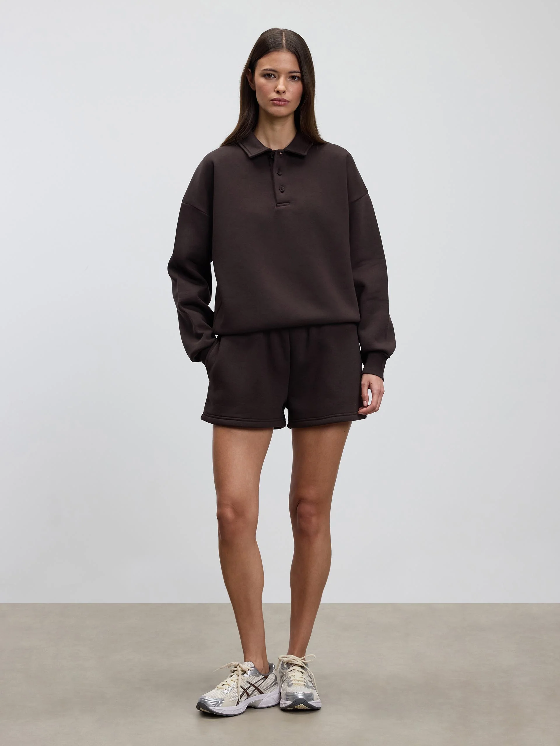 Womens Neoprene Long Sleeve Polo Shirt in Brown - Image 4