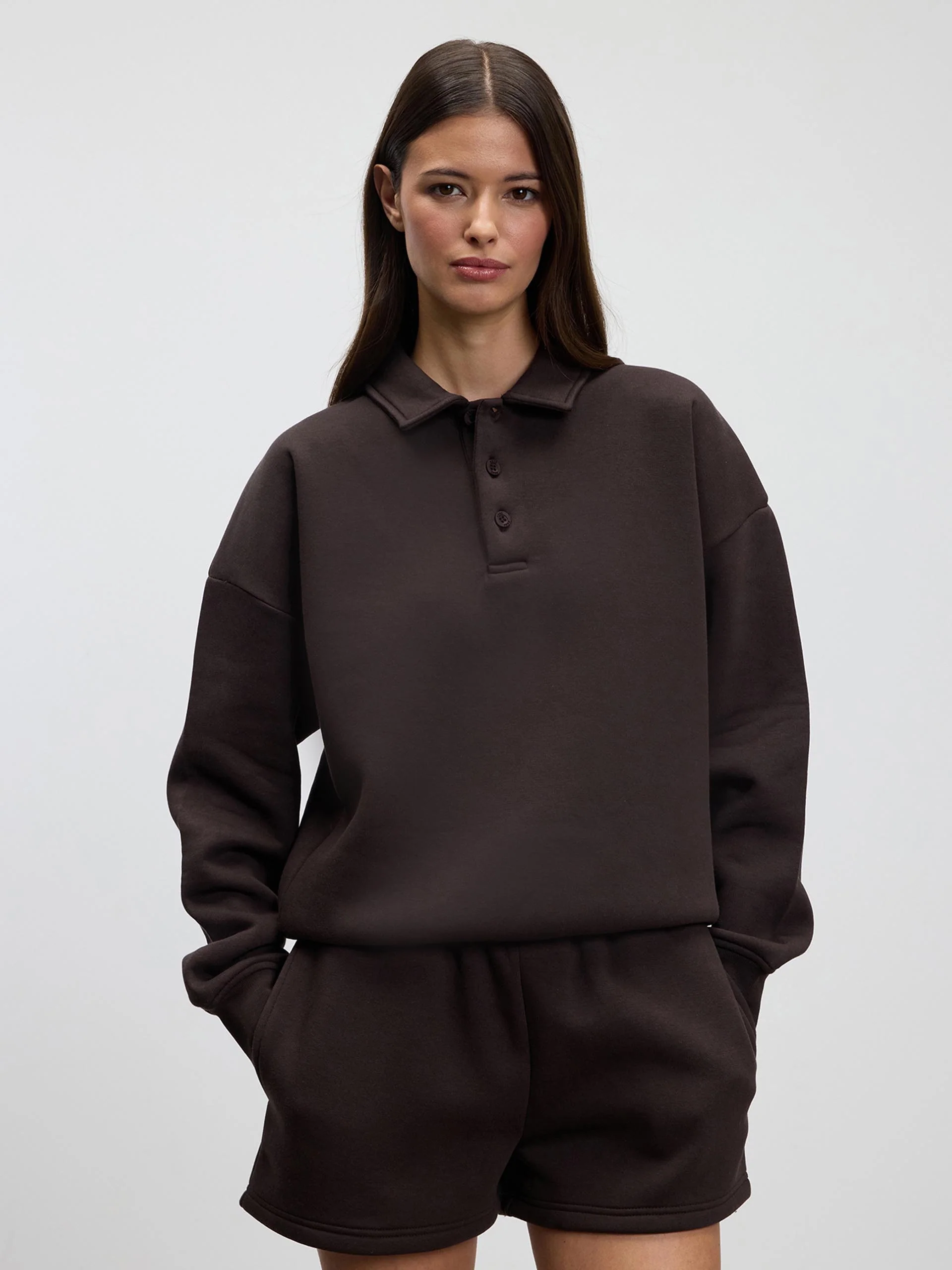 Womens Neoprene Long Sleeve Polo Shirt in Brown - Image 7