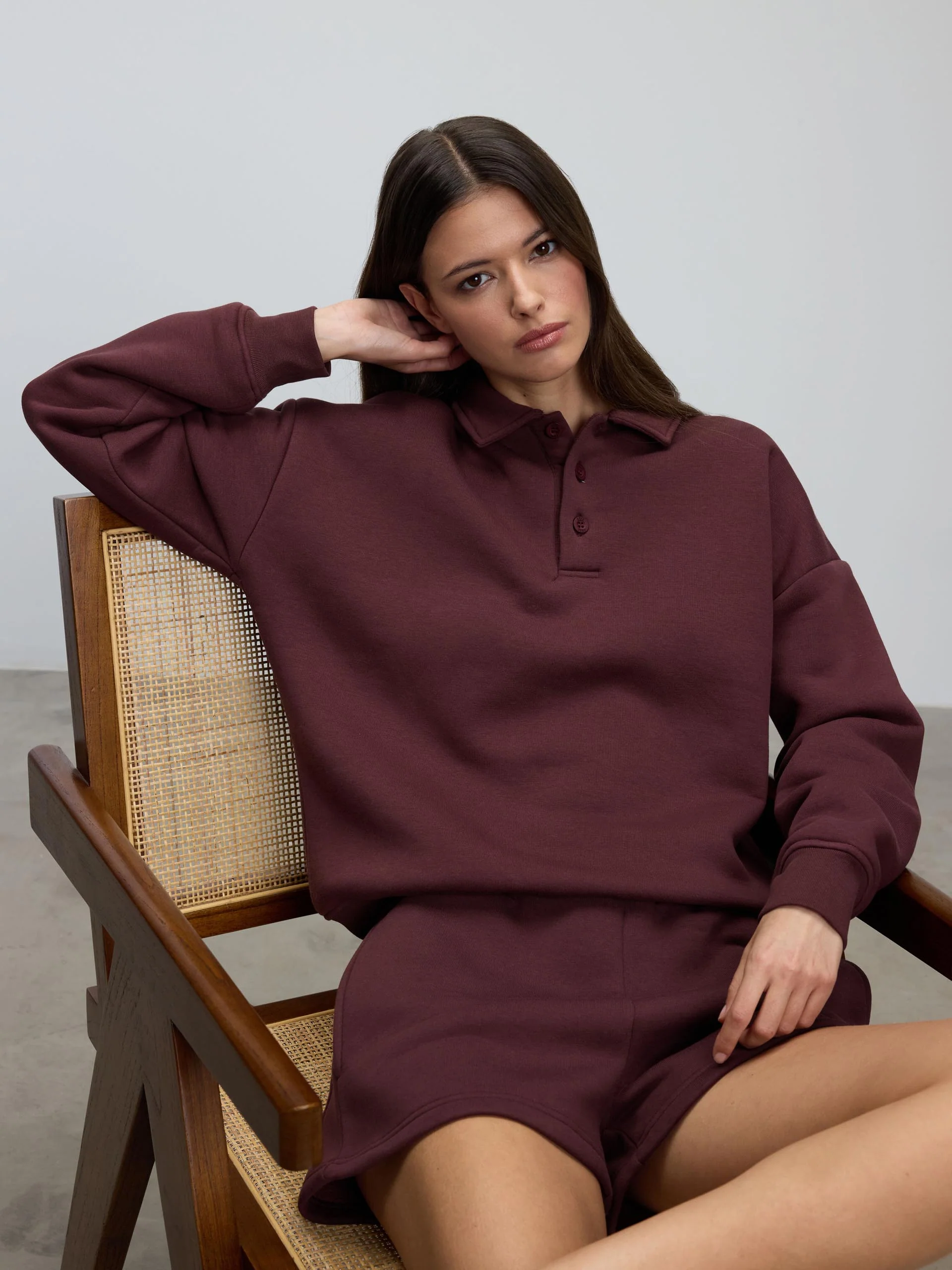 Womens Neoprene Long Sleeve Polo Shirt in Burgundy - Image 2