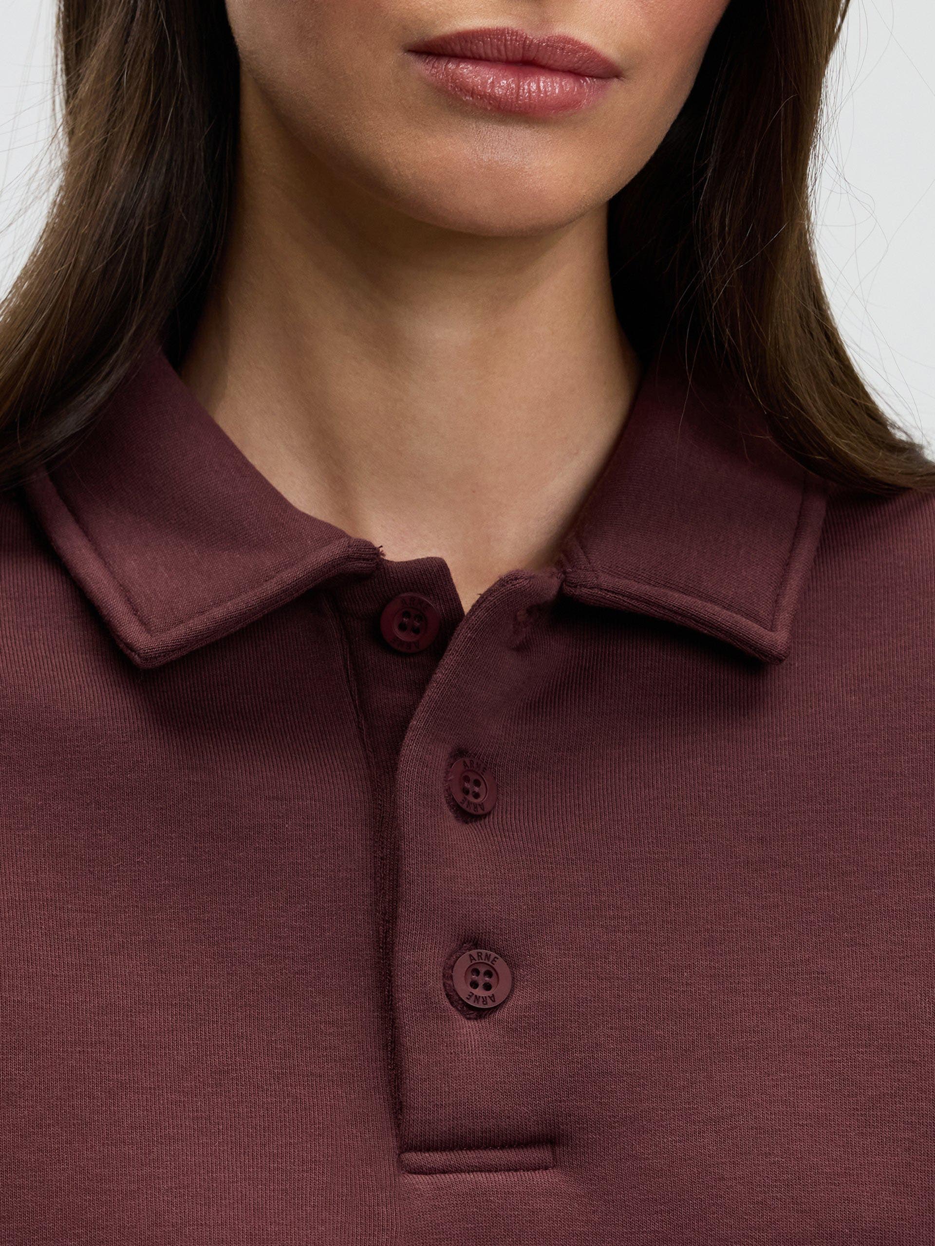 Womens Neoprene Long Sleeve Polo Shirt in Burgundy - Image 4
