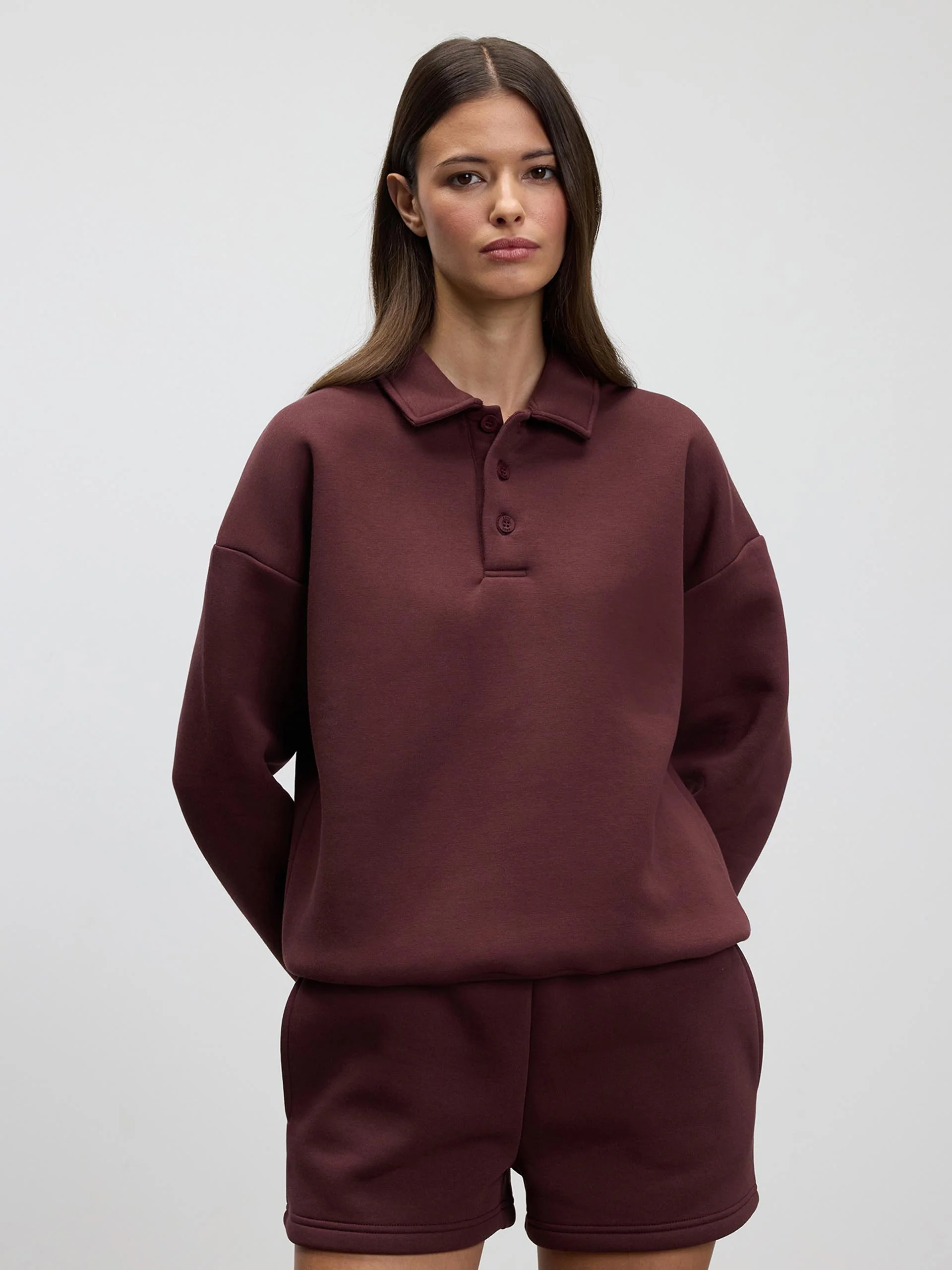 Womens Neoprene Long Sleeve Polo Shirt in Burgundy - Image 8