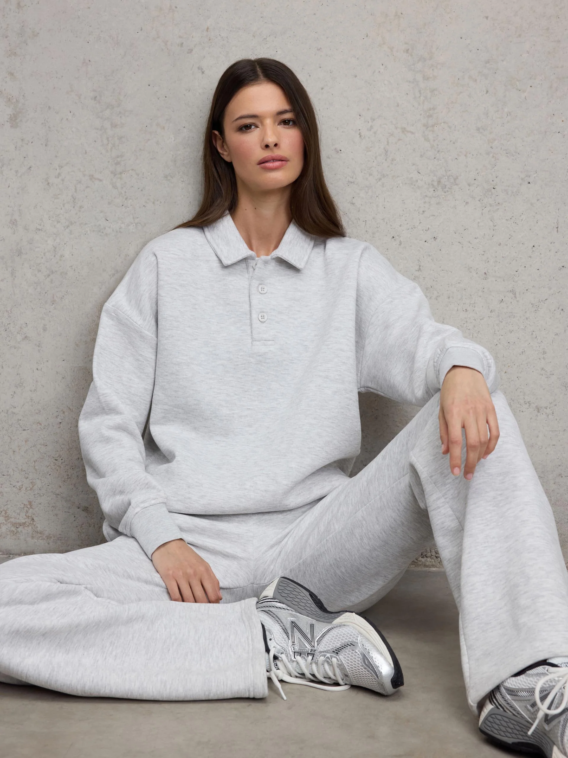 Womens Neoprene Long Sleeve Polo Shirt in Marl Grey - Image 2