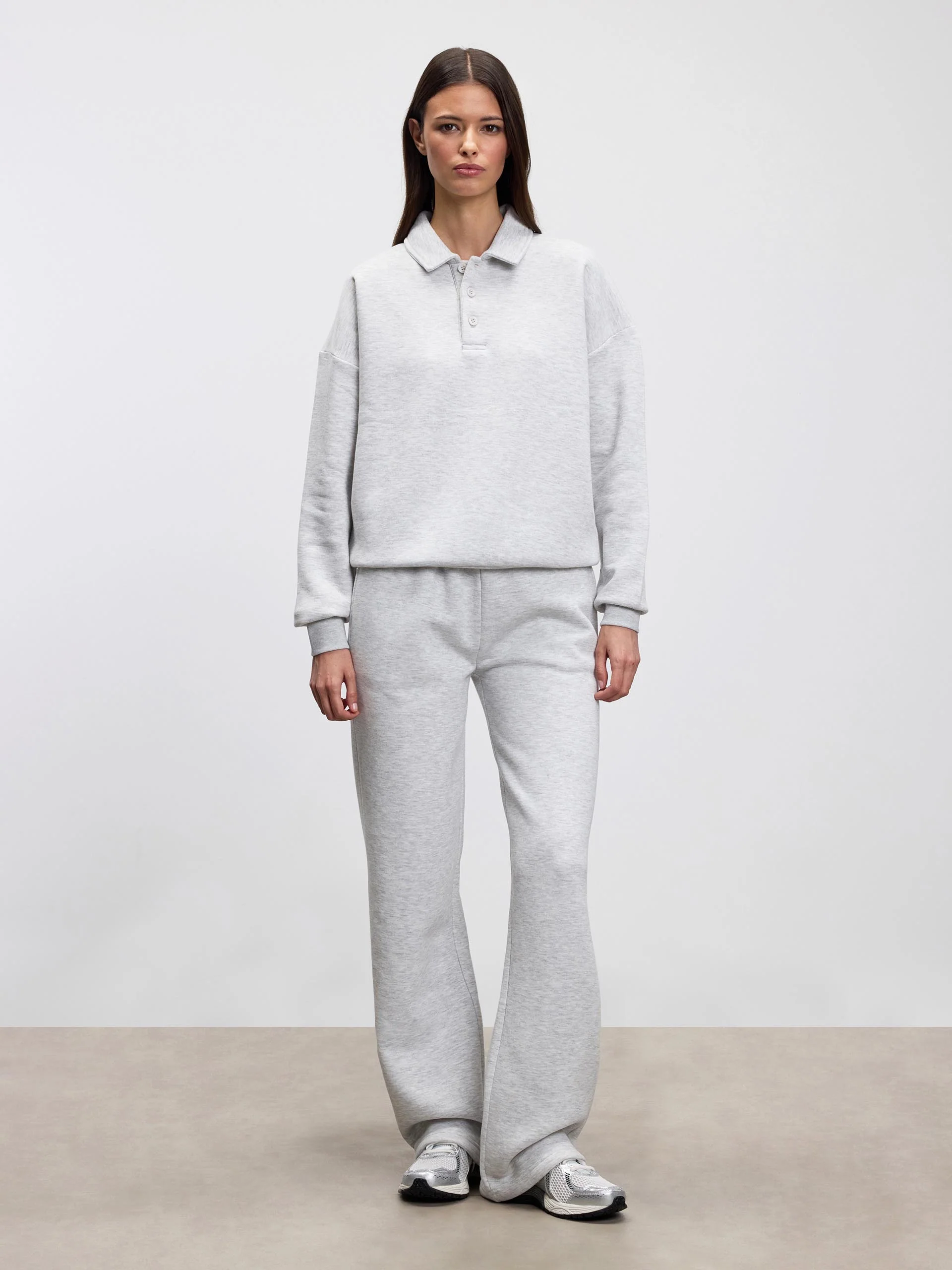 Womens Neoprene Long Sleeve Polo Shirt in Marl Grey - Image 3