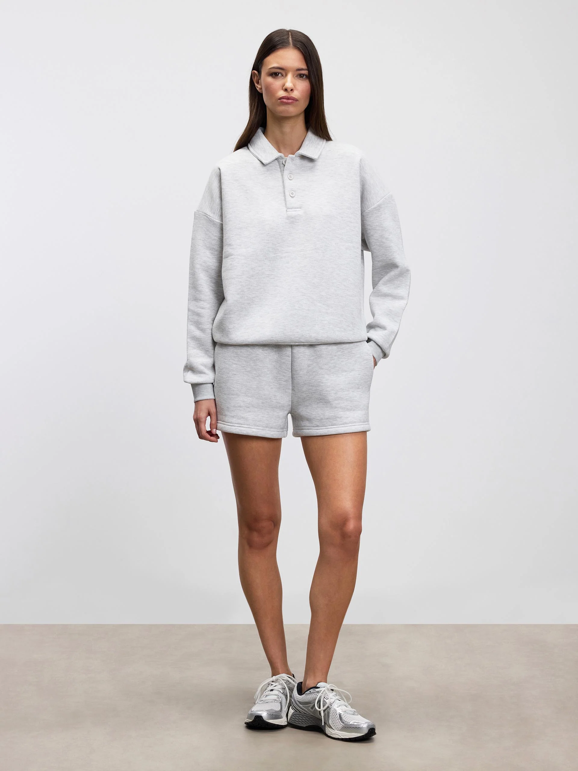 Womens Neoprene Long Sleeve Polo Shirt in Marl Grey - Image 5