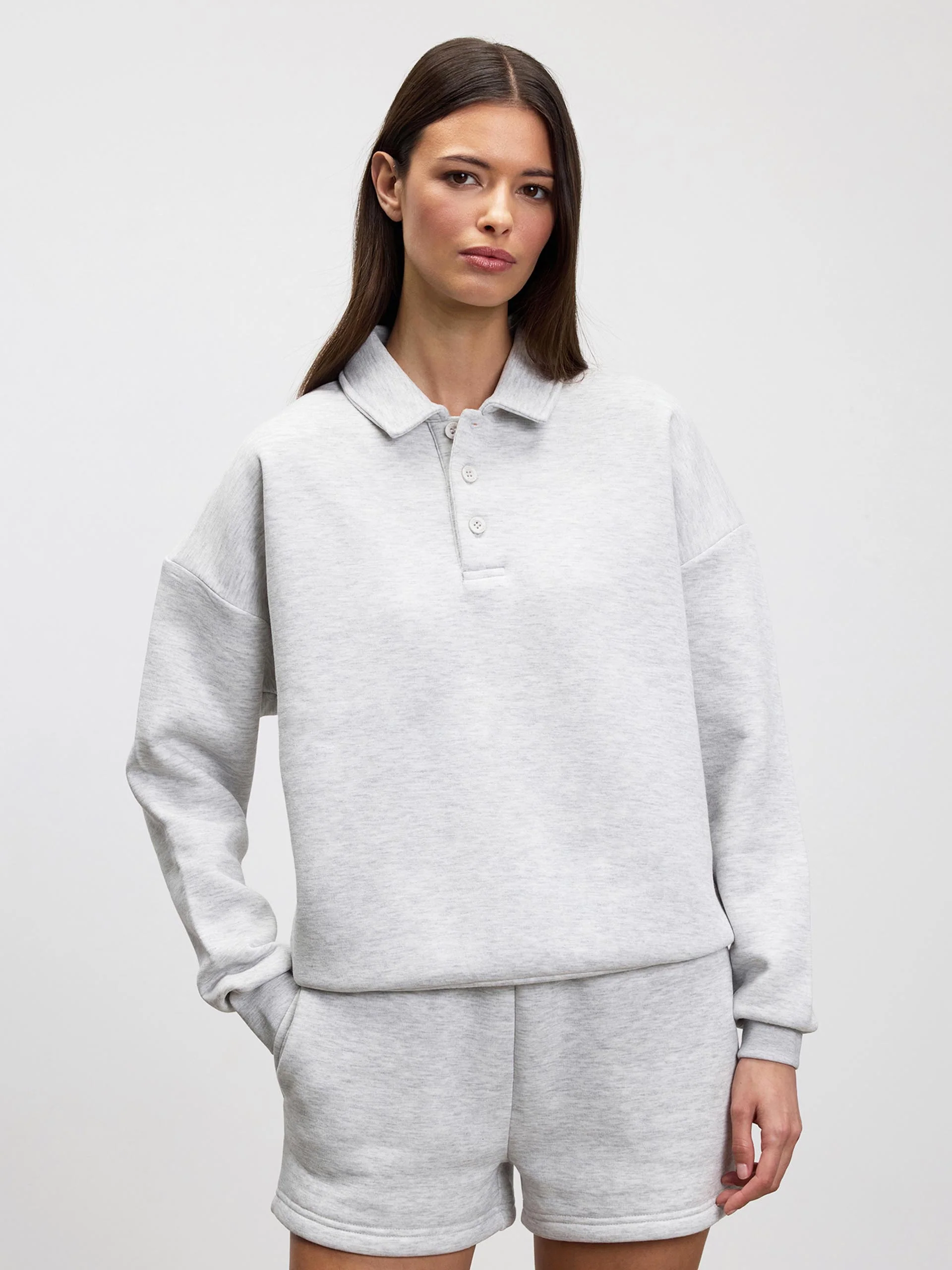 Womens Neoprene Long Sleeve Polo Shirt in Marl Grey - Image 6