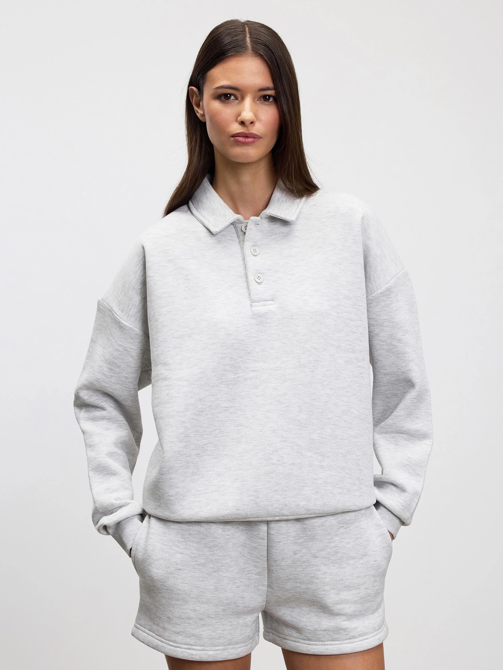 Womens Neoprene Long Sleeve Polo Shirt in Marl Grey - Image 7