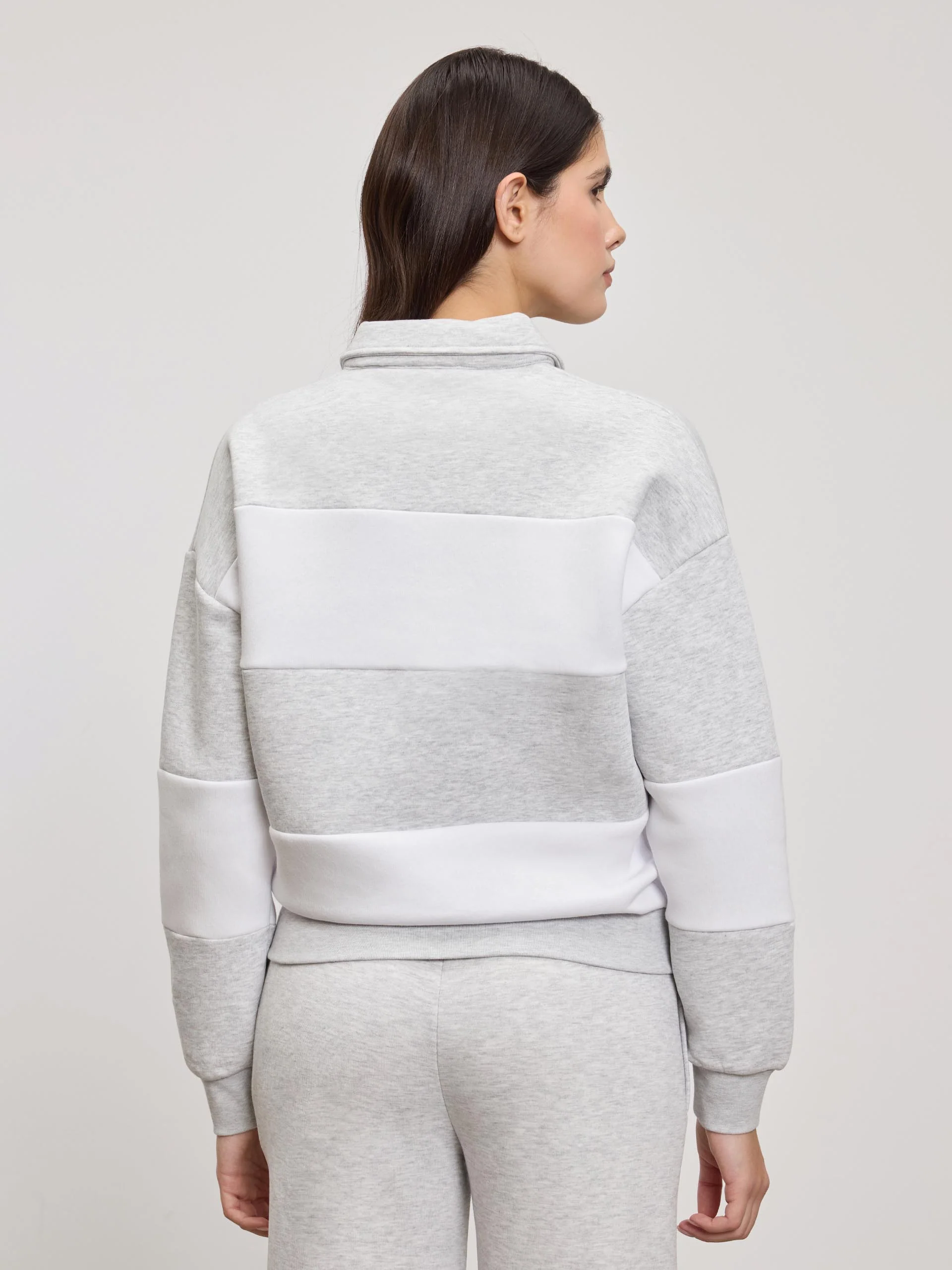 Womens Neoprene Relaxed Rugby Polo Shirt in Marl Grey White - Image 3
