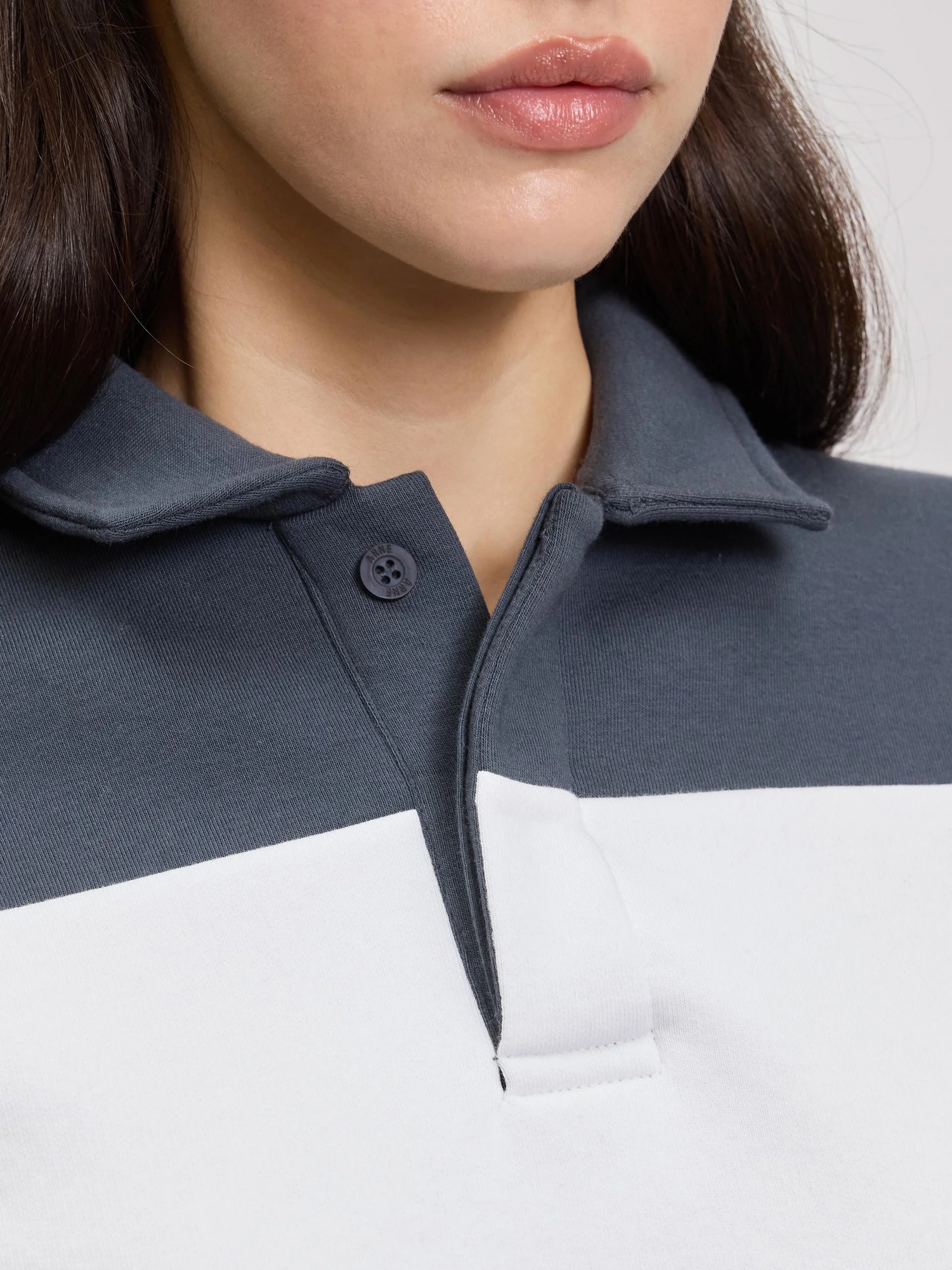 Womens Neoprene Relaxed Rugby Polo Shirt in Slate Blue White - Image 4