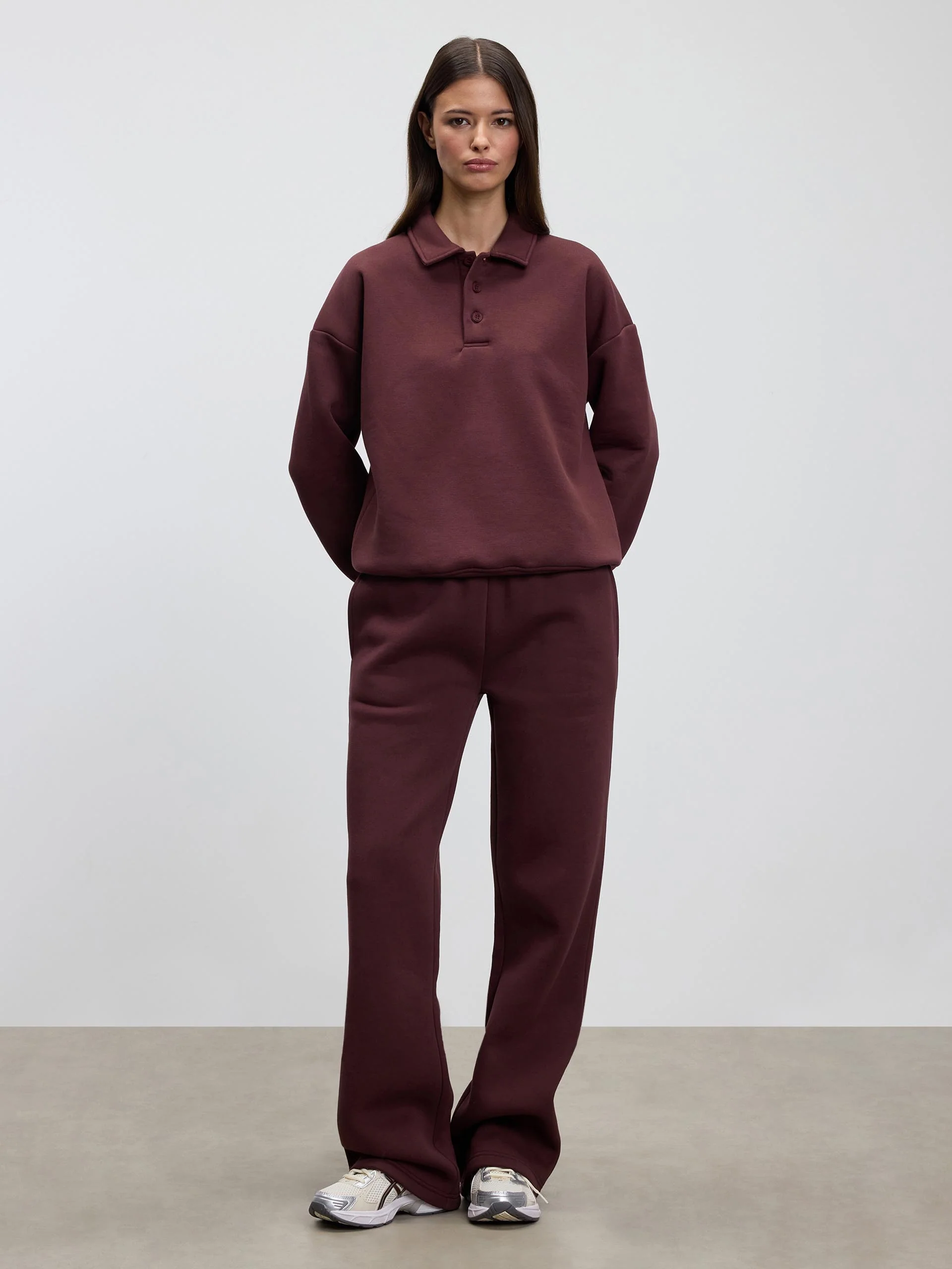 Womens Neoprene Straight Leg Jogger in Burgundy - Image 2