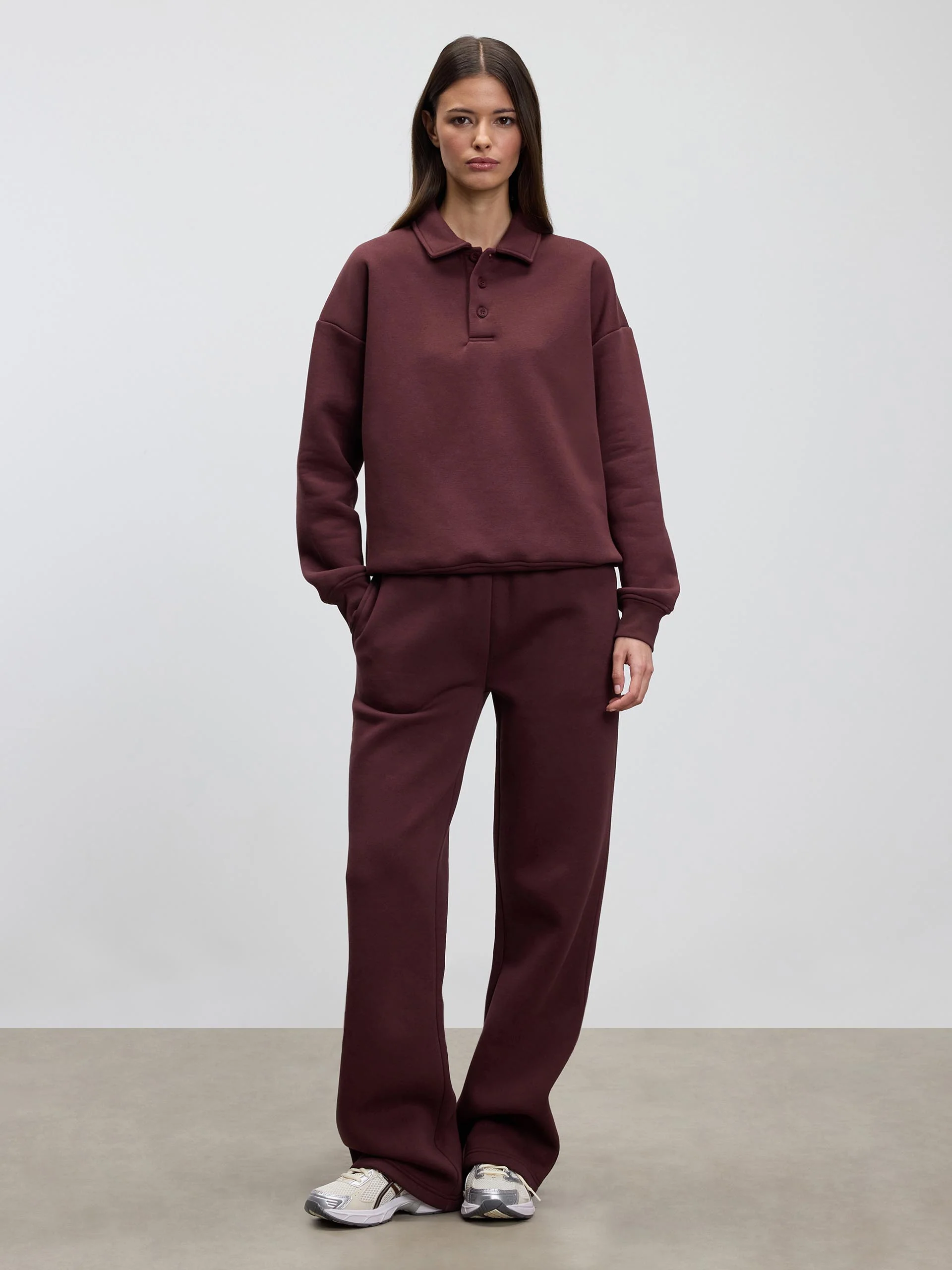 Womens Neoprene Straight Leg Jogger in Burgundy - Image 3