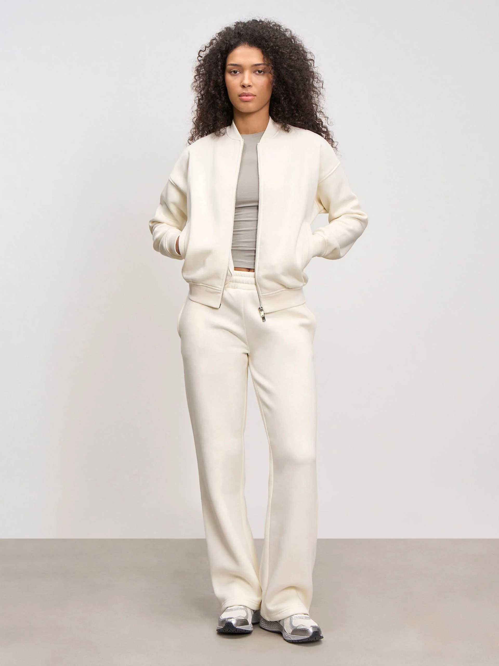 Womens Neoprene Straight Leg Jogger in Ecru - Image 3