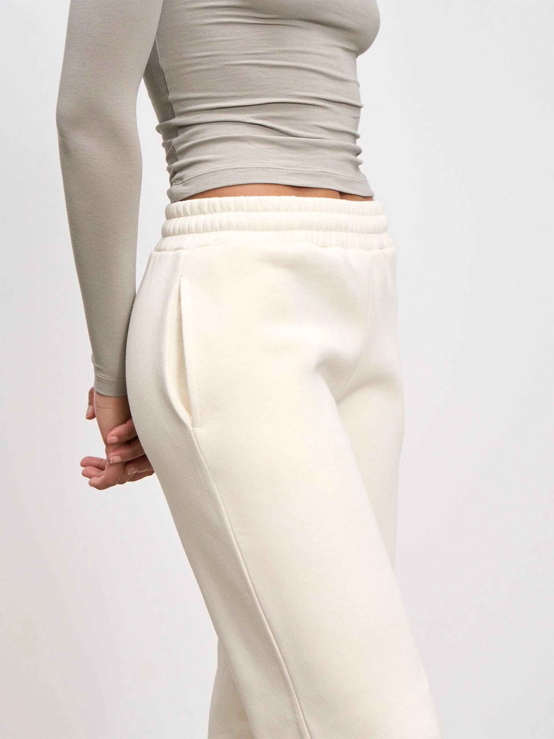 Womens Neoprene Straight Leg Jogger in Ecru - Image 5