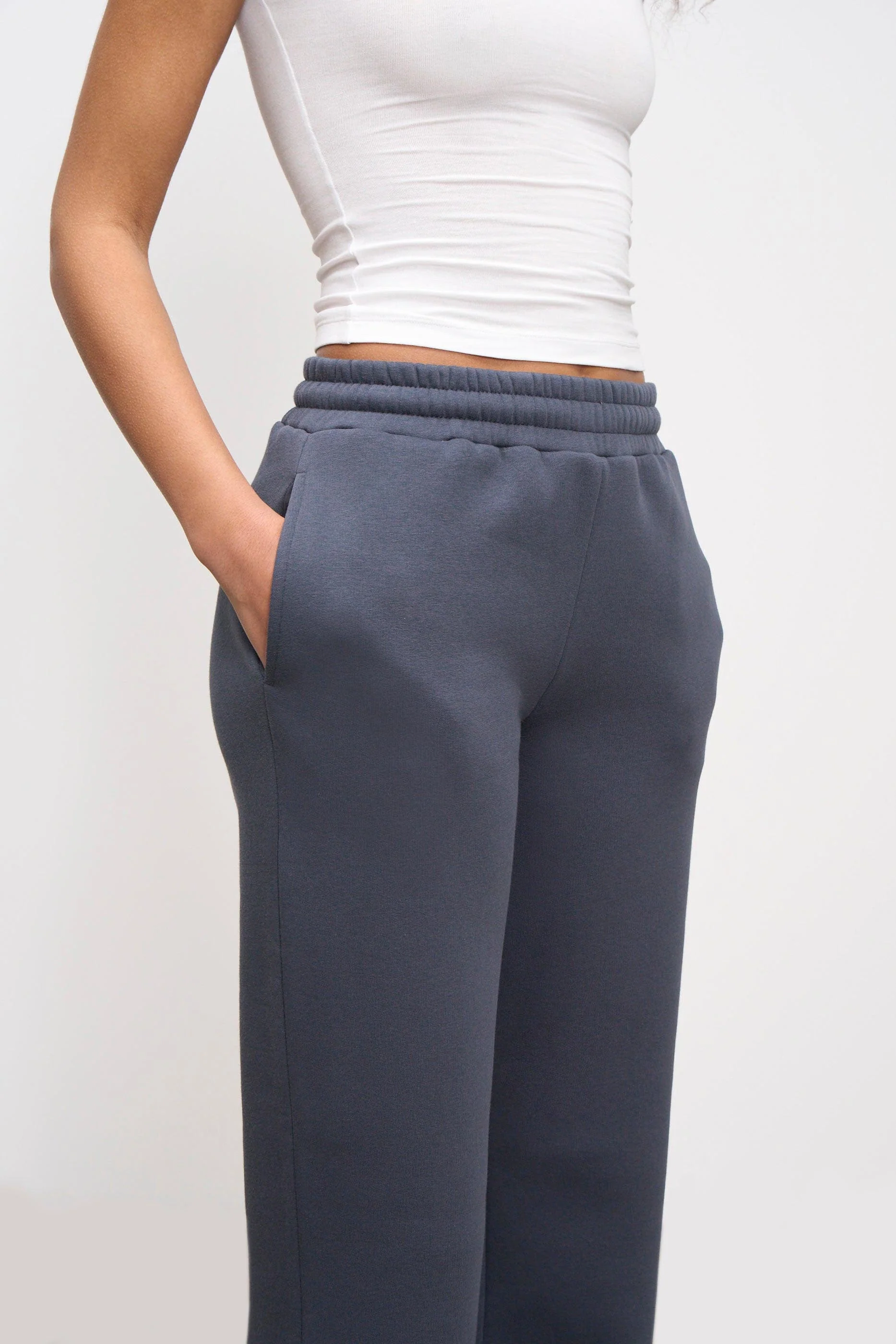 Womens Neoprene Straight Leg Jogger in Slate Blue - Image 3