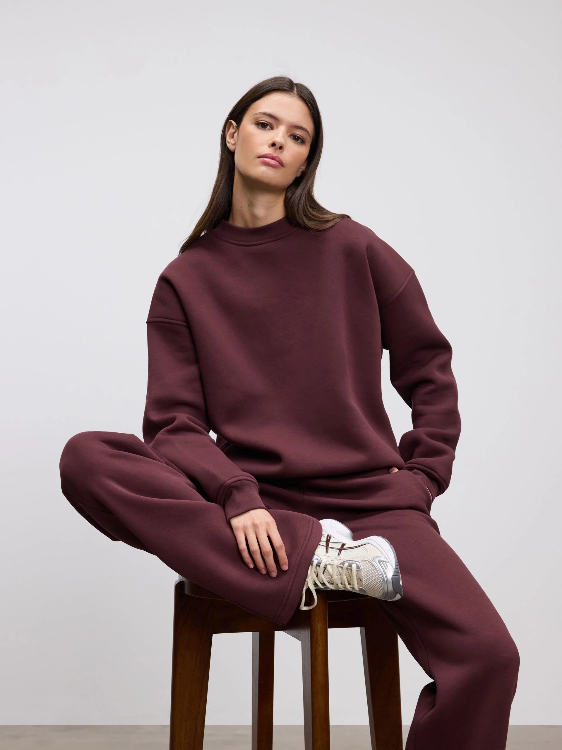 Womens Neoprene Sweatshirt in Burgundy - Image 2