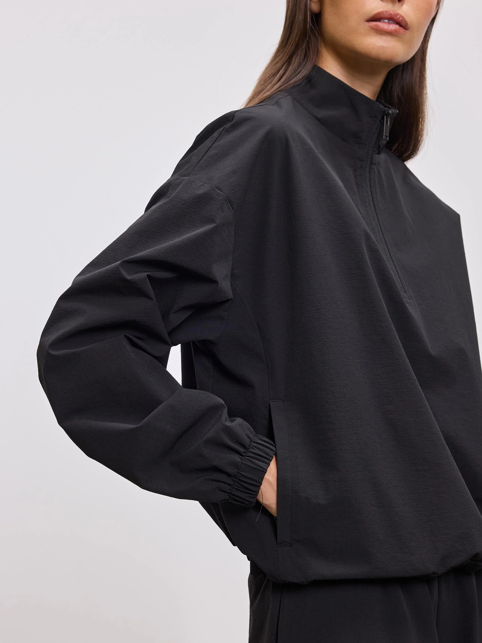Womens Nylon 1/4 Zip in Black - Image 5