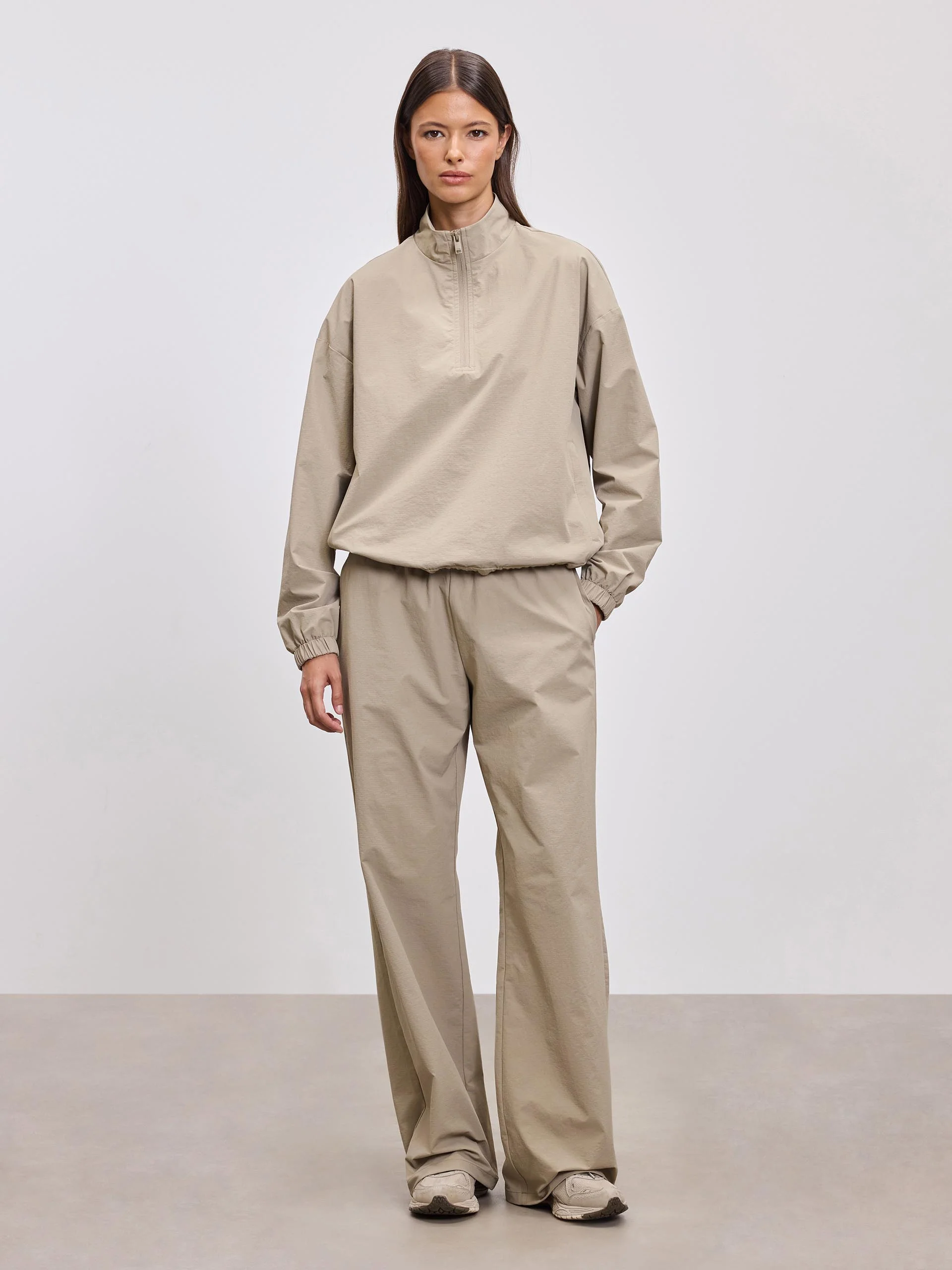 Womens Nylon 1/4 Zip in Stone - Image 2