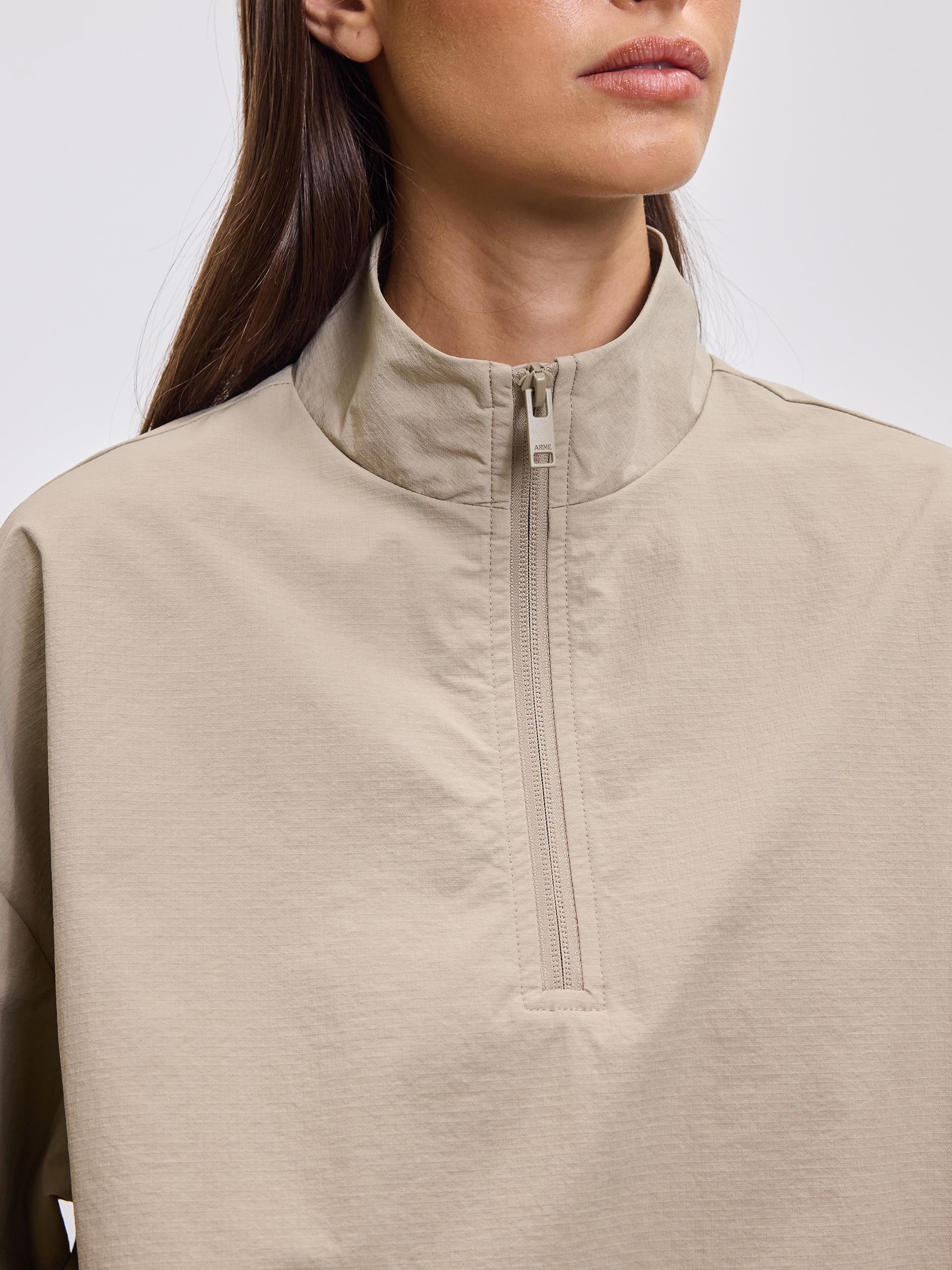 Womens Nylon 1/4 Zip in Stone - Image 4