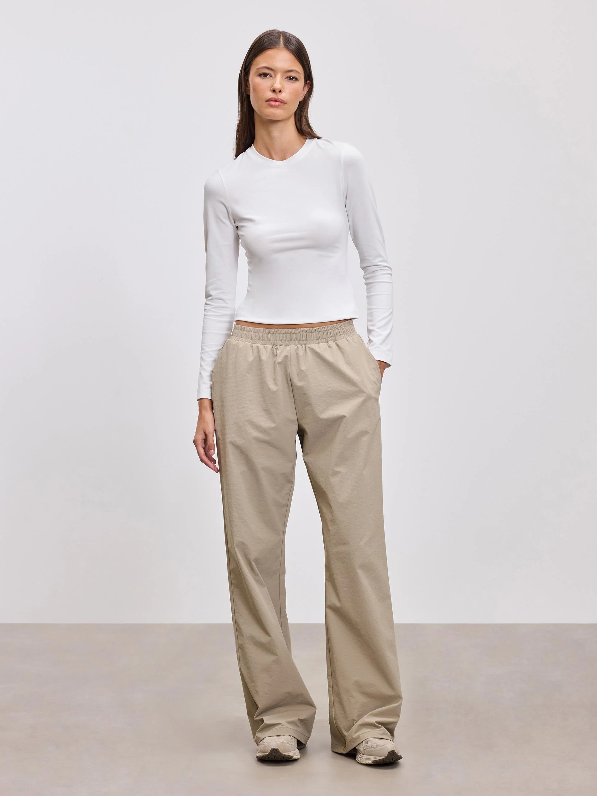 Womens Nylon Trouser in Stone - Image 2