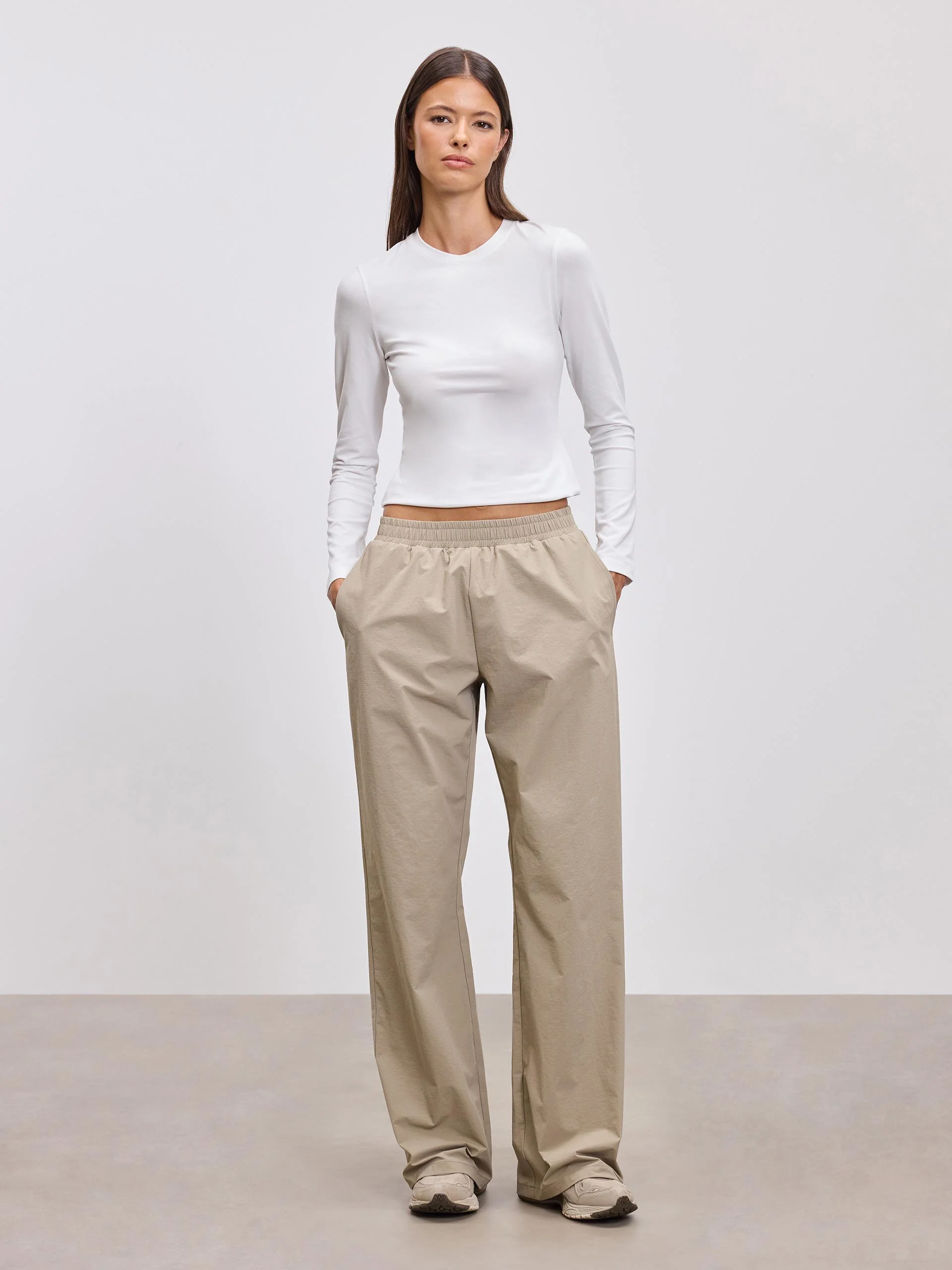 Womens Nylon Trouser in Stone - Image 4