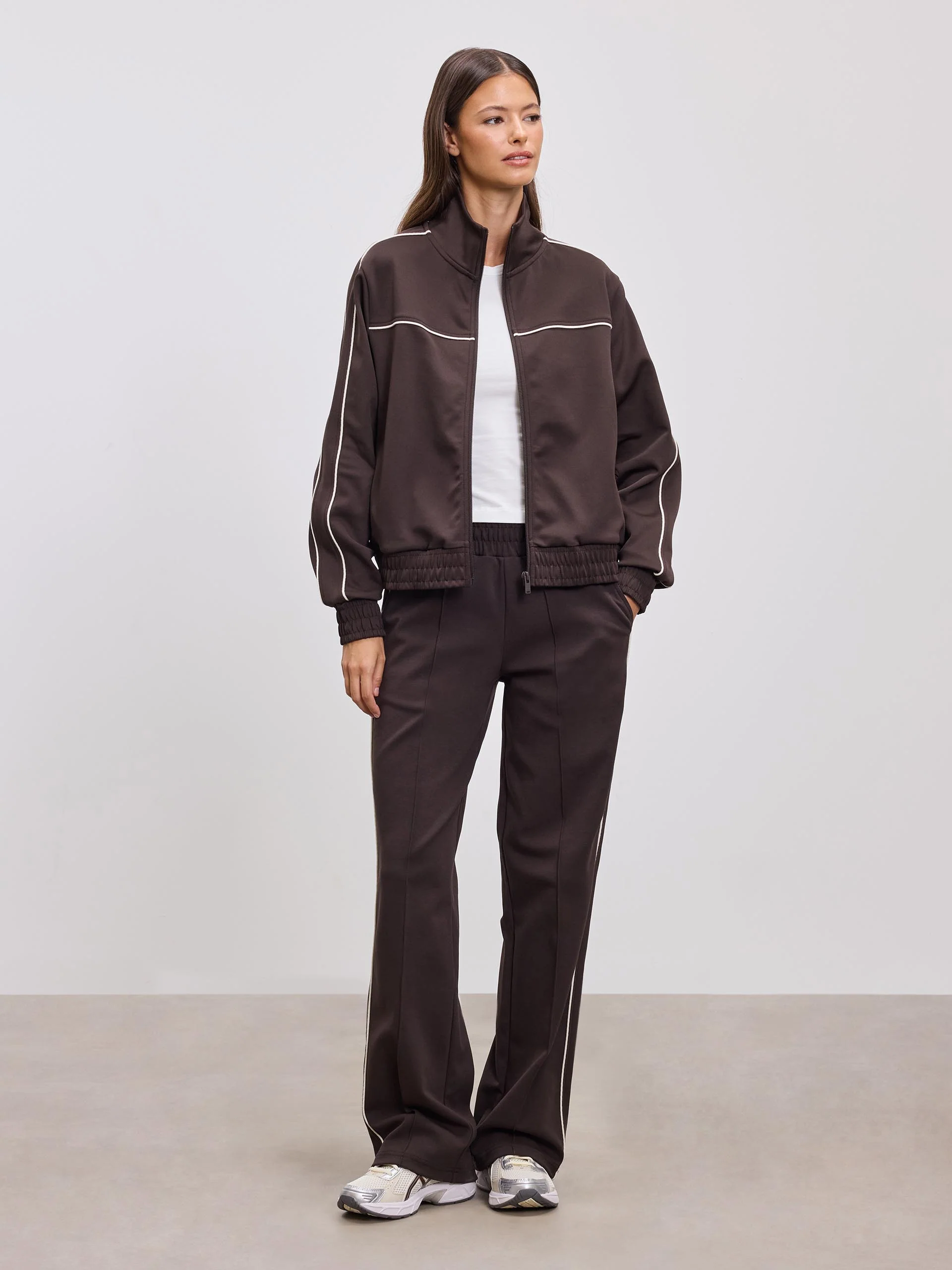 Womens Piping Track Jacket in Brown - Image 2