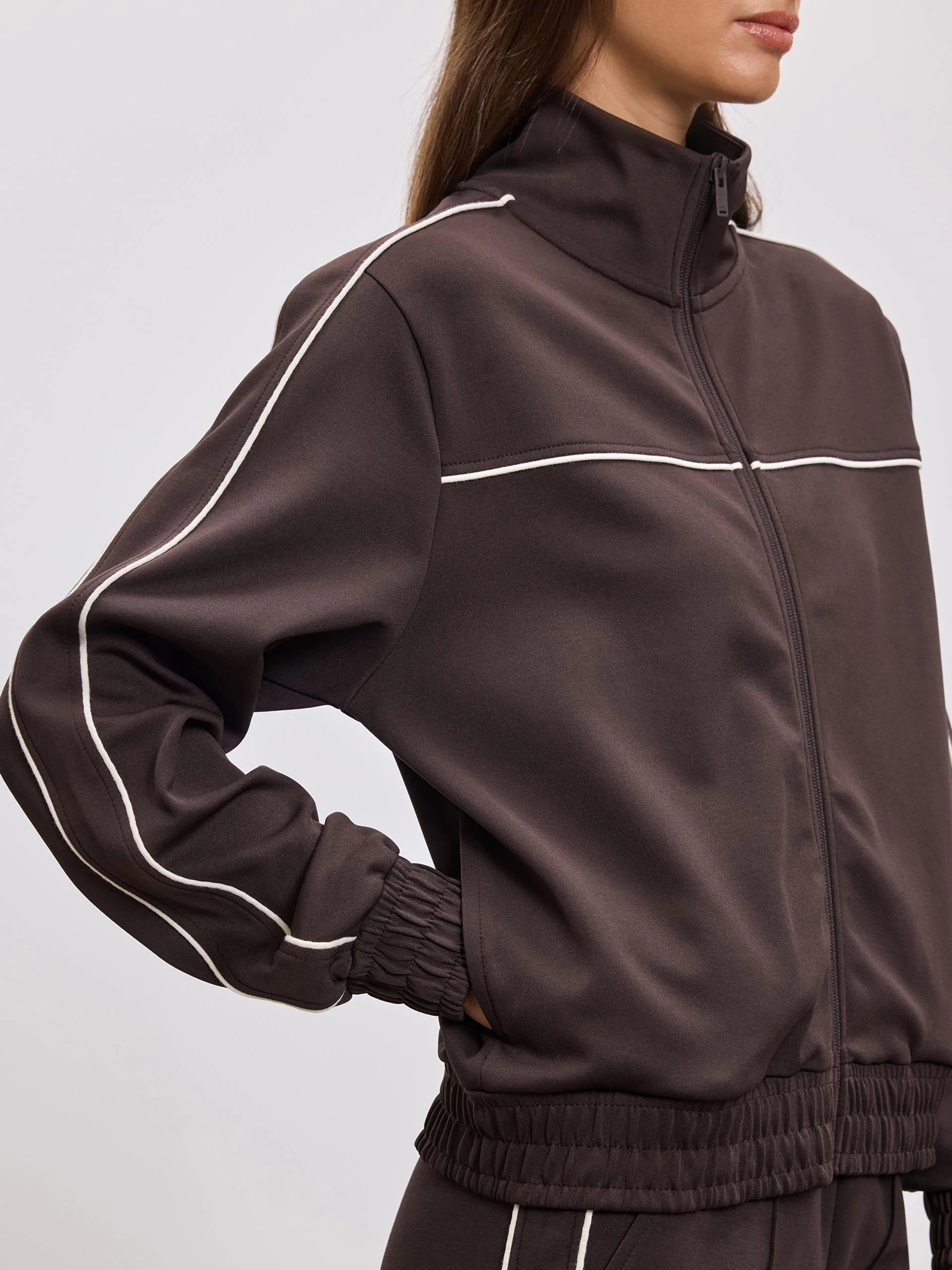 Womens Piping Track Jacket in Brown - Image 3