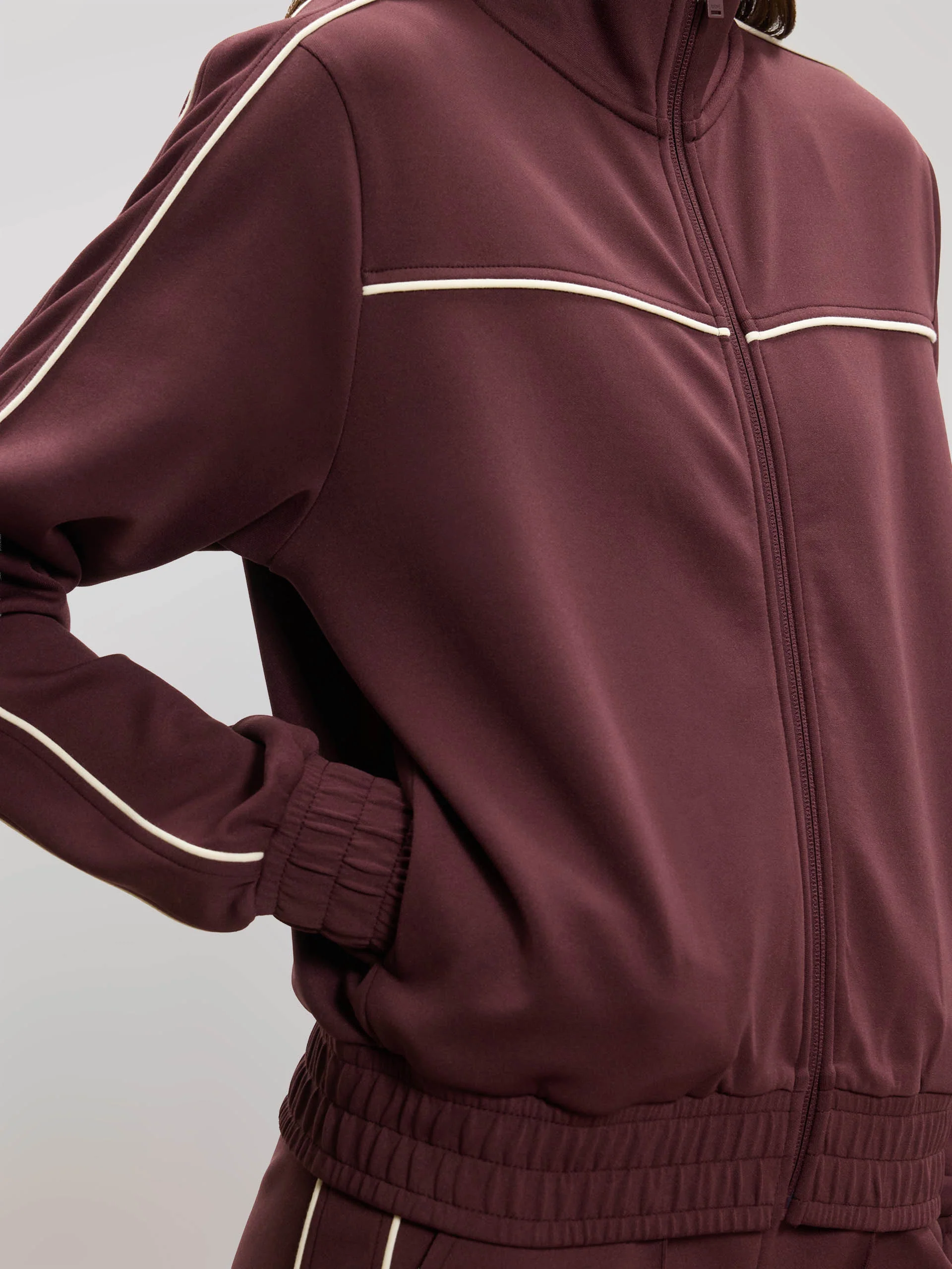 Womens Piping Track Jacket in Burgundy - Image 3