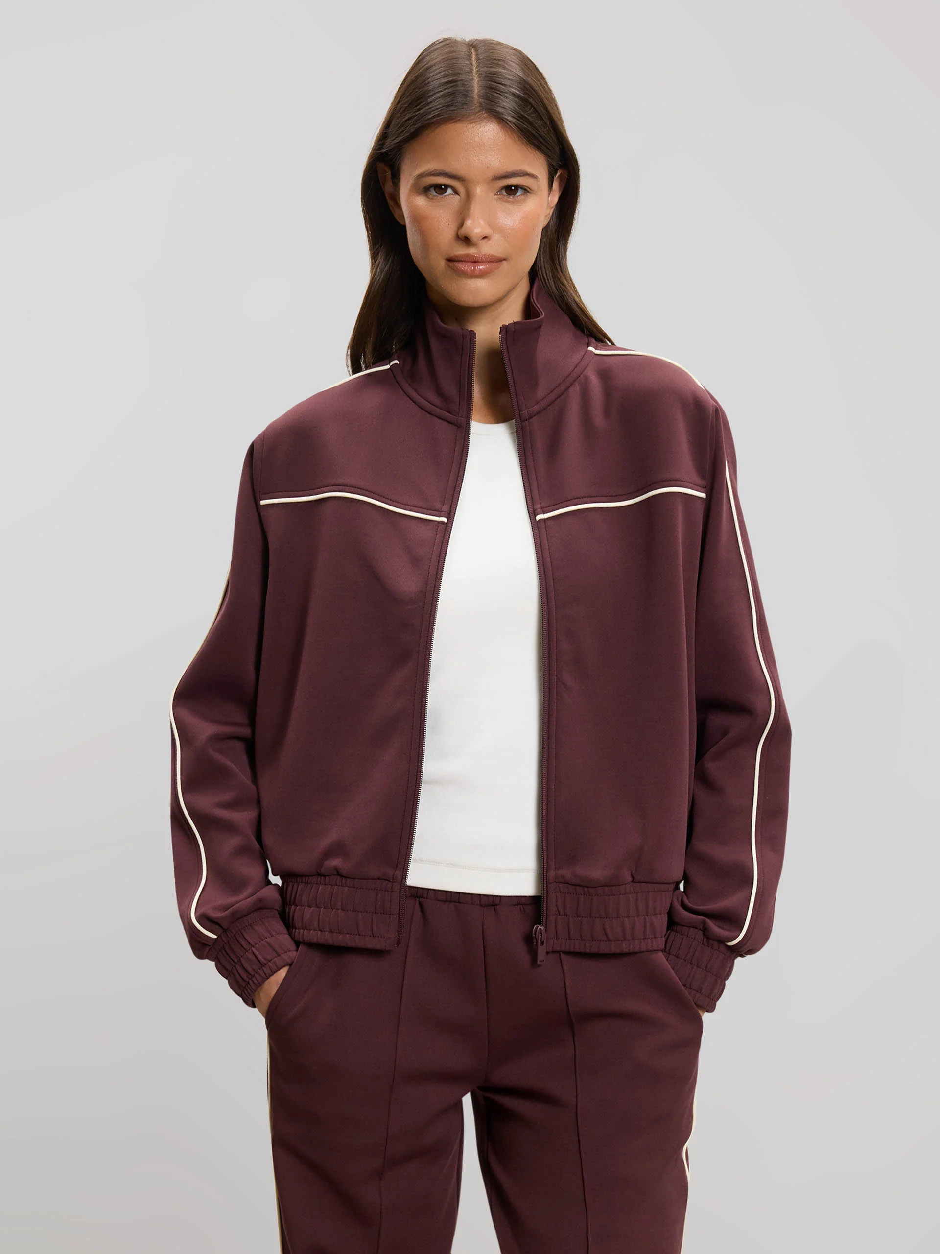 Womens Piping Track Jacket in Burgundy - Image 4