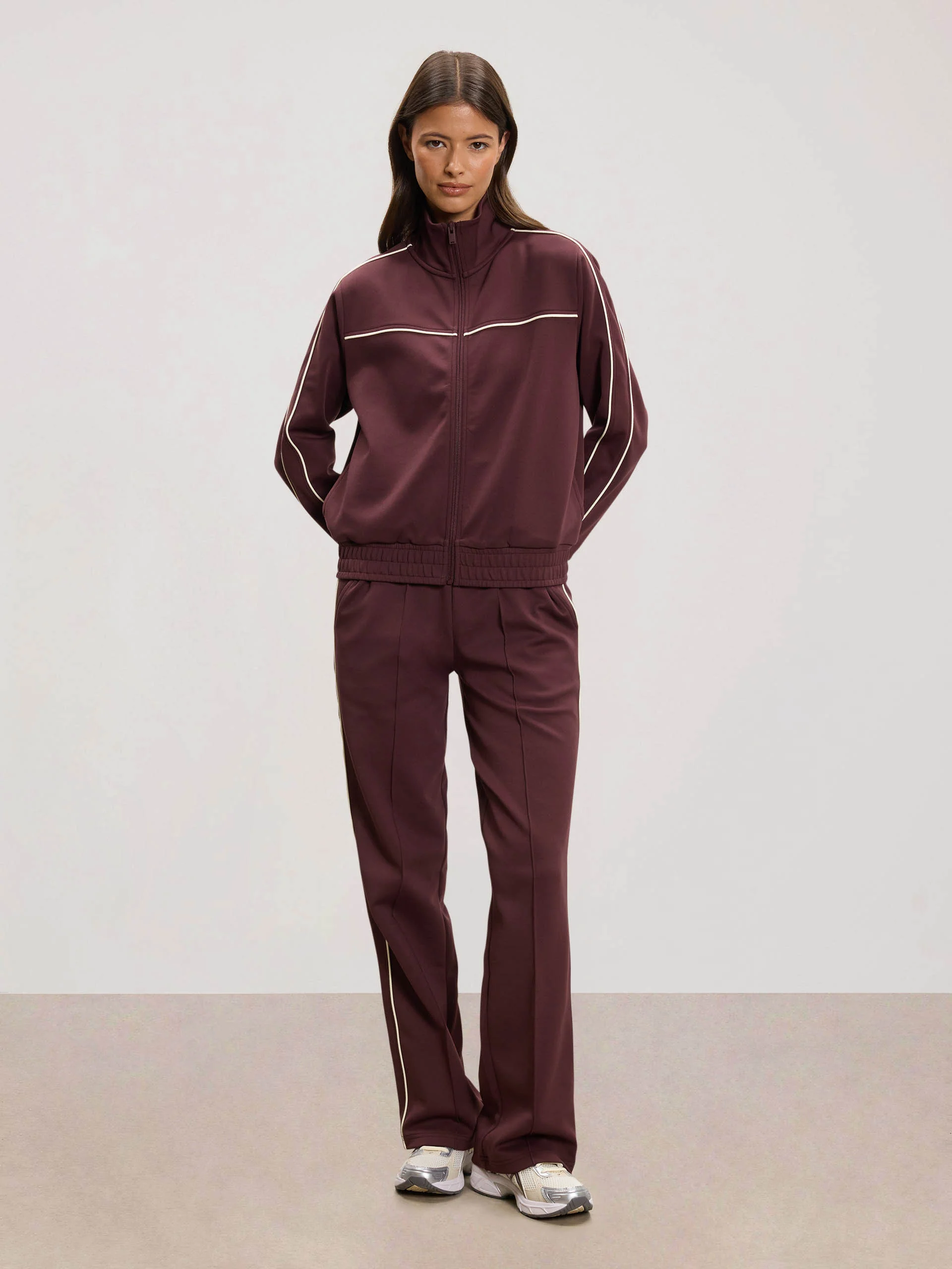 Womens Piping Track Jacket in Burgundy - Image 6