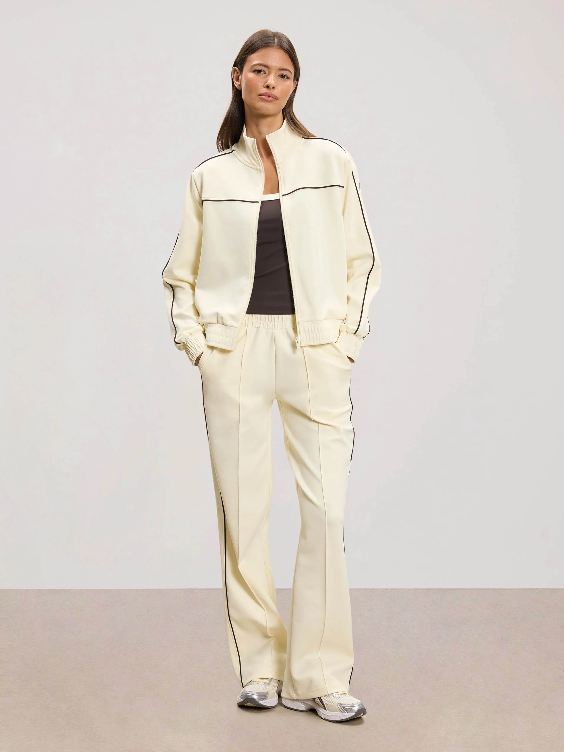 Womens Piping Track Jacket in Ecru - Image 2